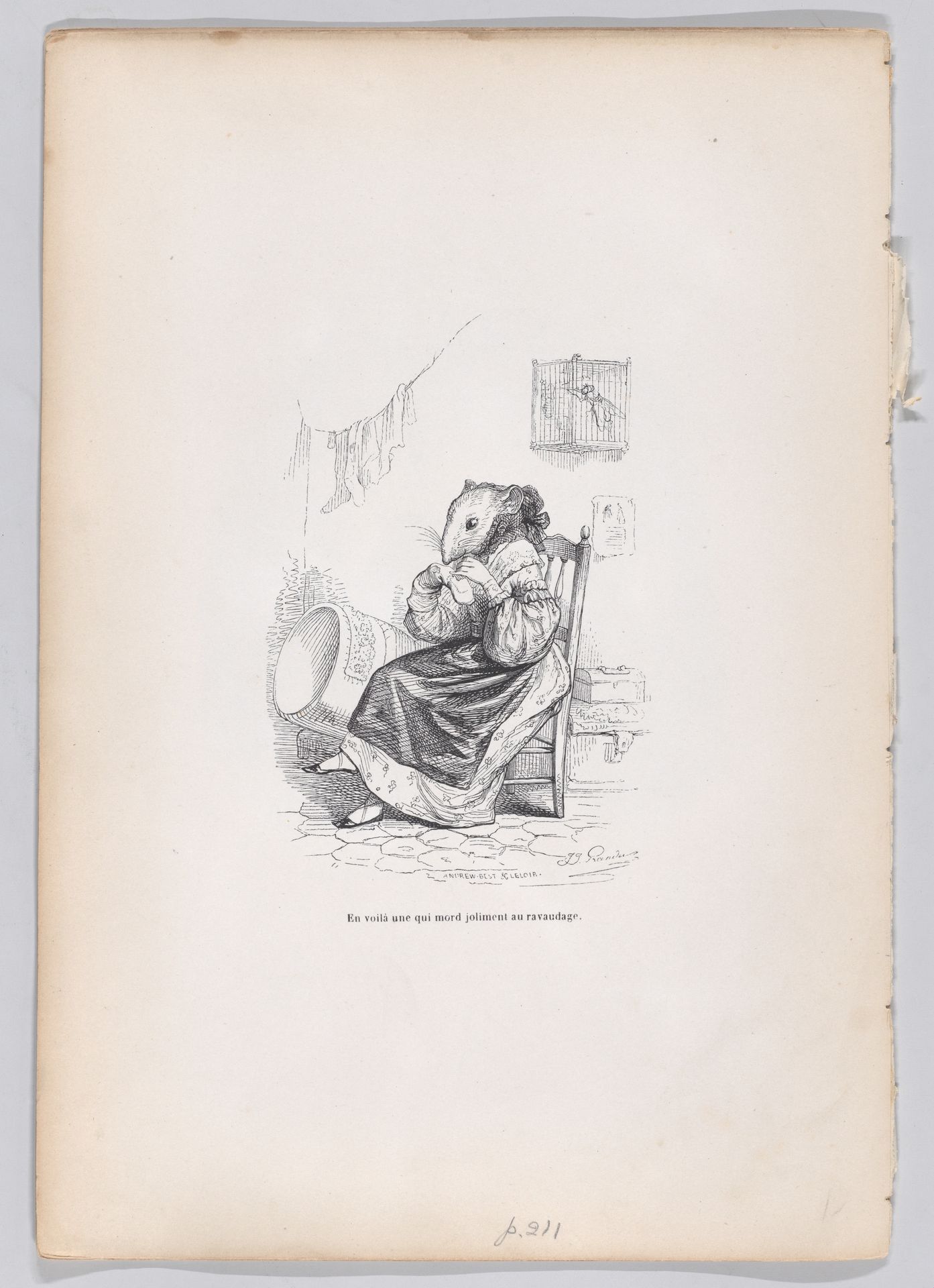 "Here is one who mends by nicely biting" from Scenes from the Private and Public Life of Animals by J. J. Grandville