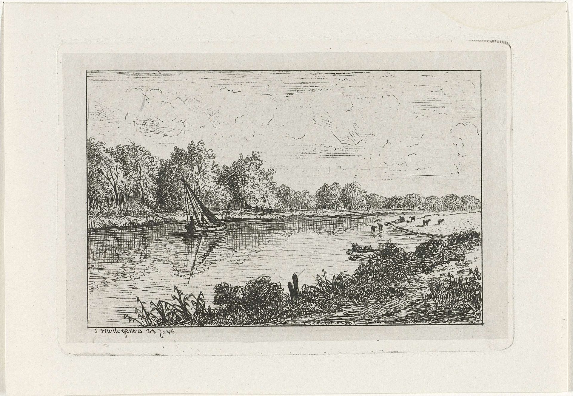 Zeilboot op een rivier by Joseph Hartogensis