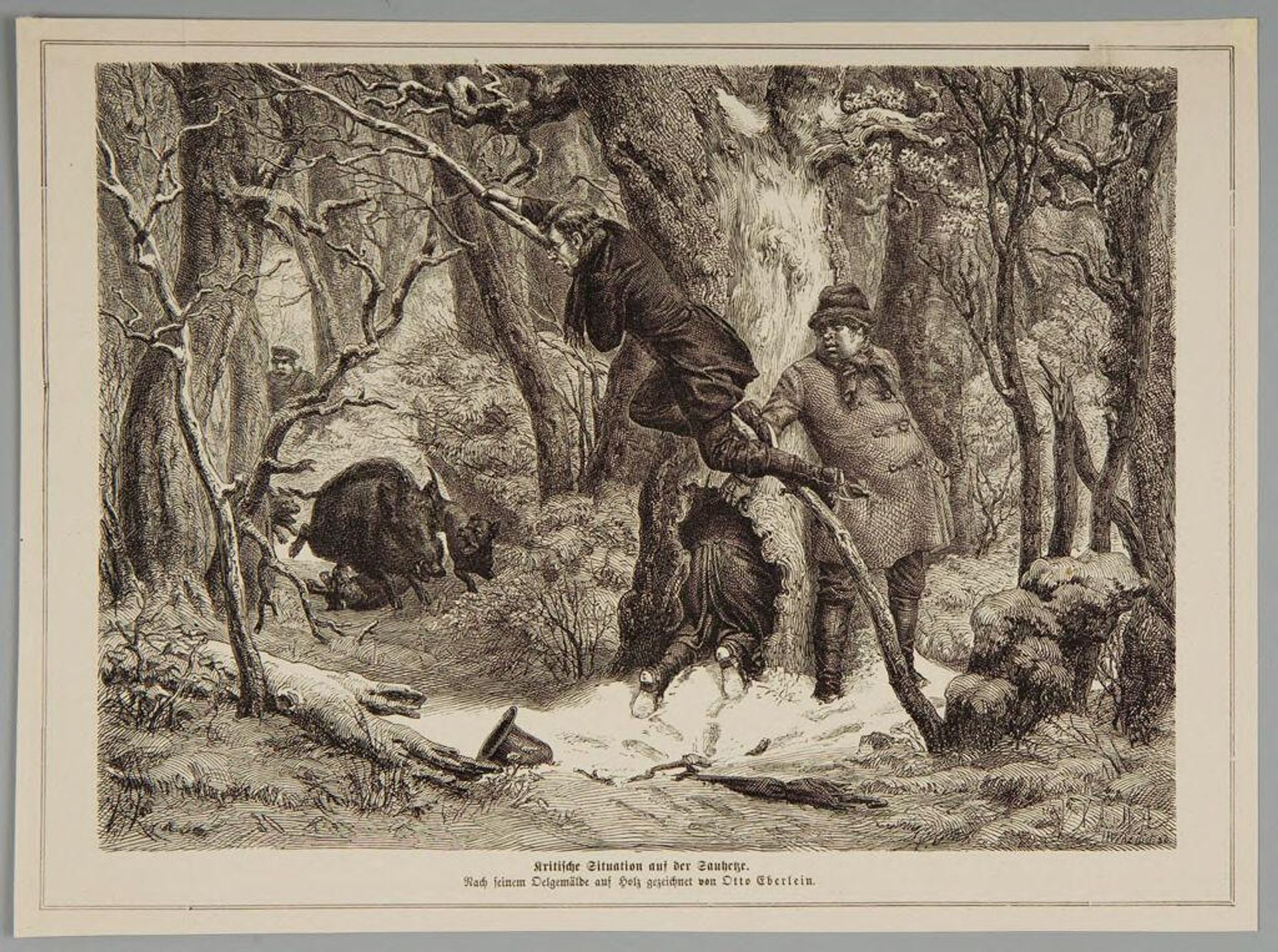 A Critical Situation at the Boar Hunt by H. Benedict
