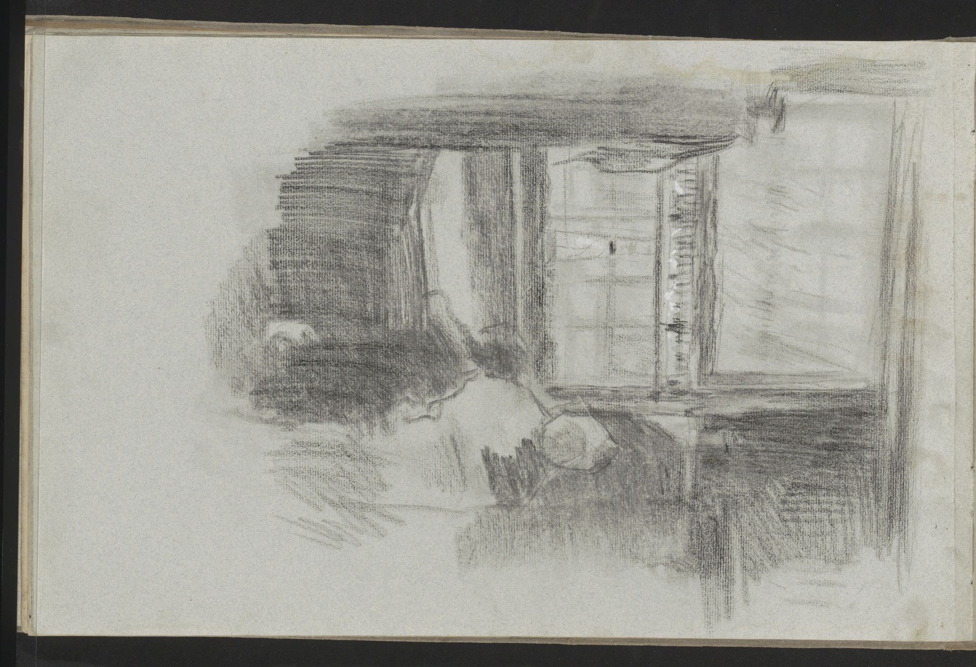 Interieur met een handwerkende vrouw bij een raam by Albert Neuhuys