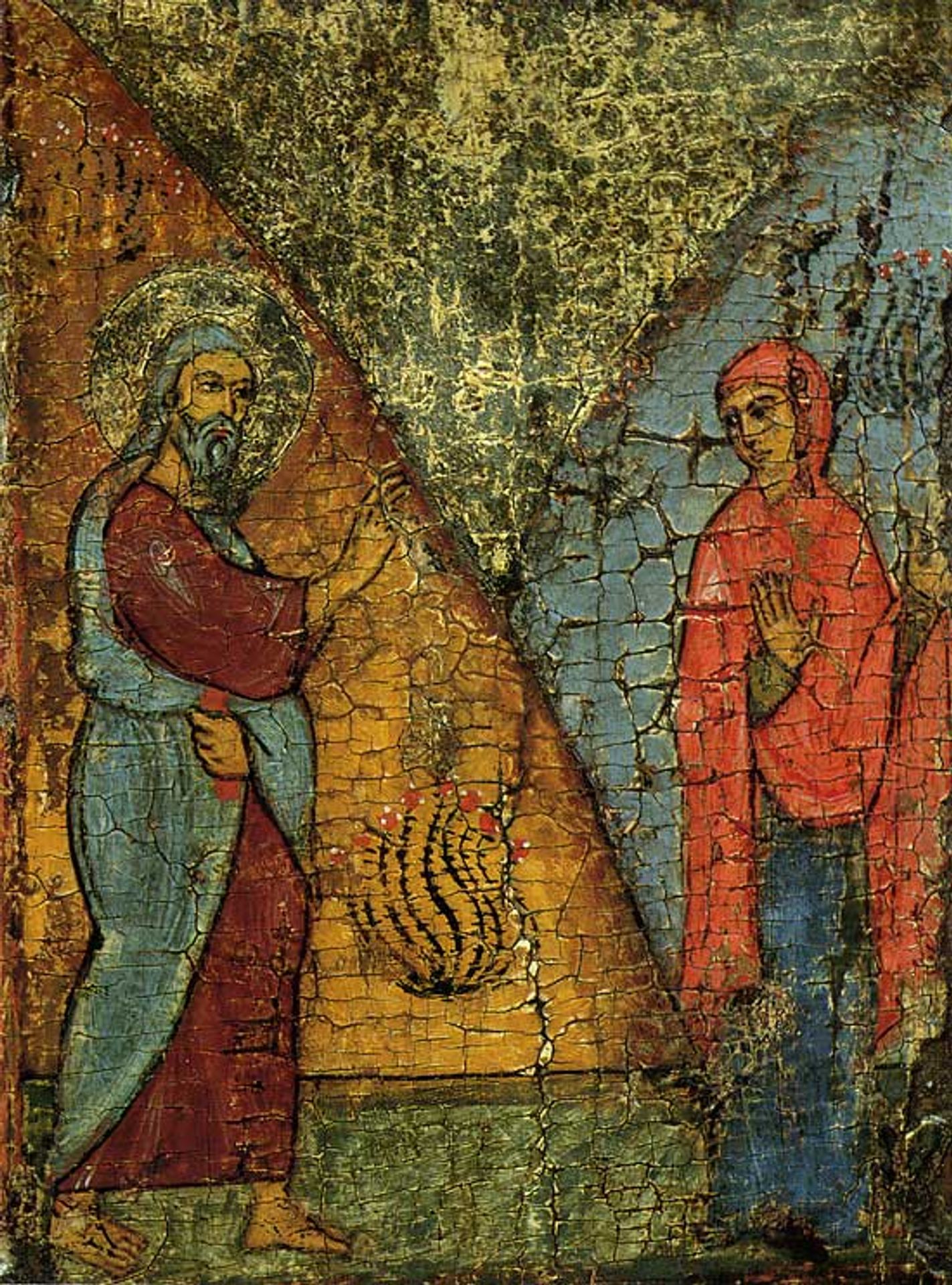 Elijah Meets the Sarepta Widow (from Hagiographic cycle of detail of 'Prophet Elijah in the desert' ) by Orthodox Icons
