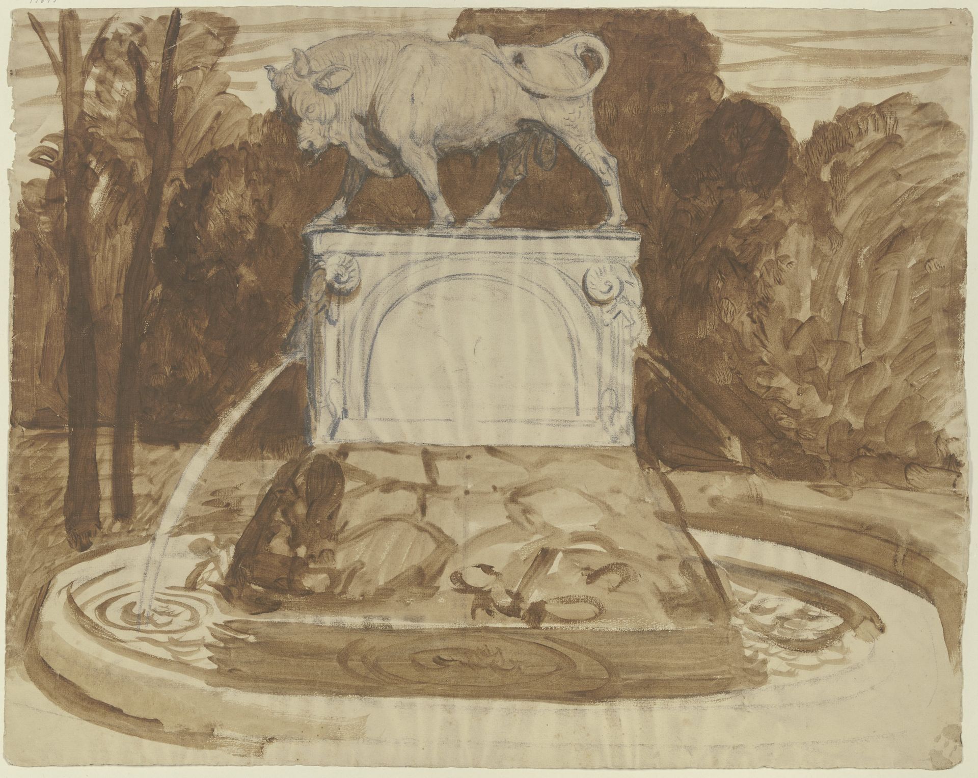 Schreitender Stier auf hohem Sockel by Fritz Boehle