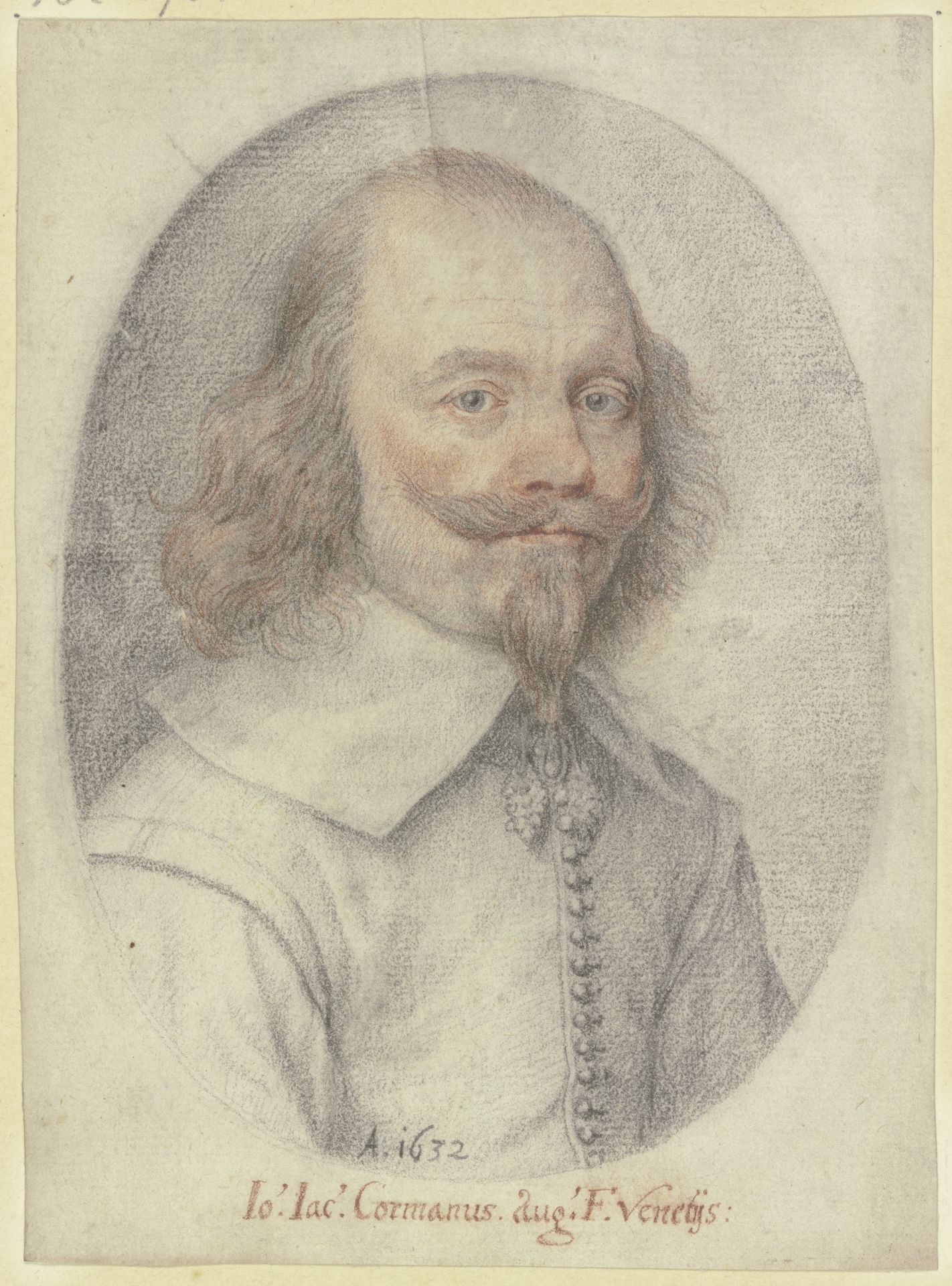 Bildnis eines Mannes mit Spitzbart und herabwallendem Haar im Oval by Johann Jakob Kornmann