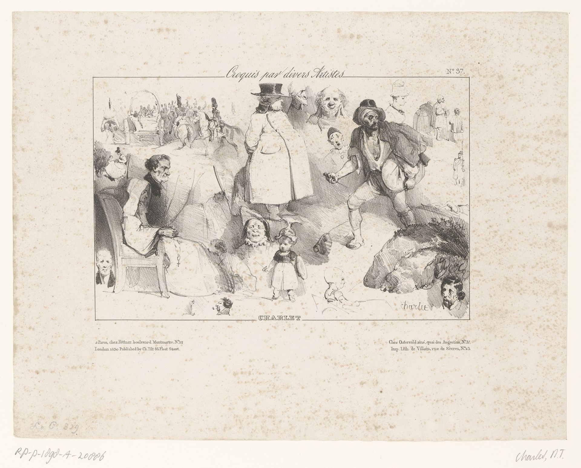 Schetsblad met diverse figuren en dieren by Nicolas Toussaint Charlet