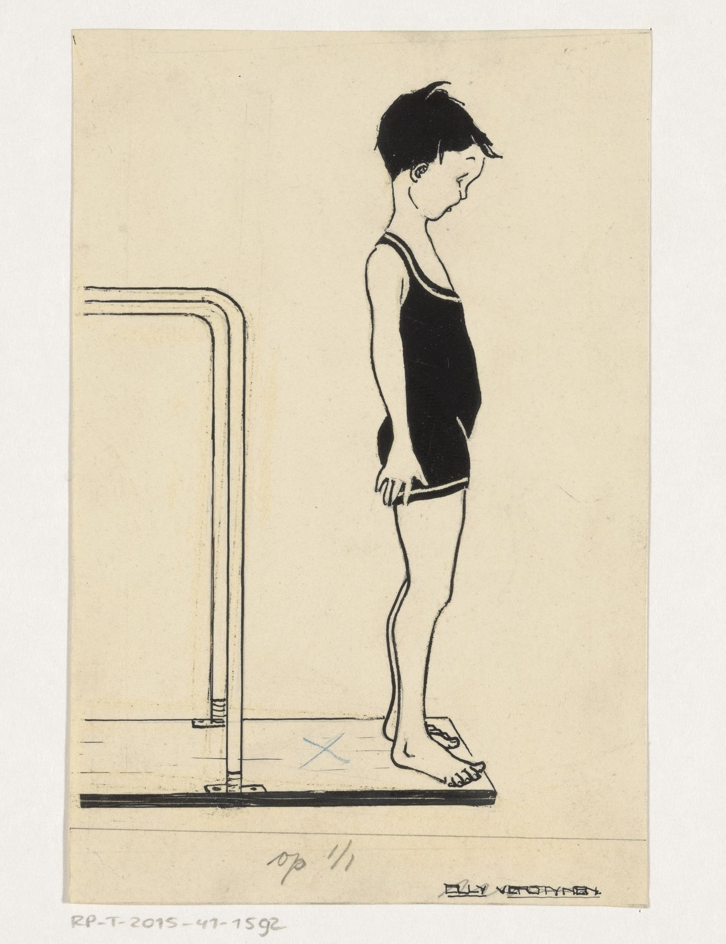 Jongen op een duikplank by Elly Verstijnen