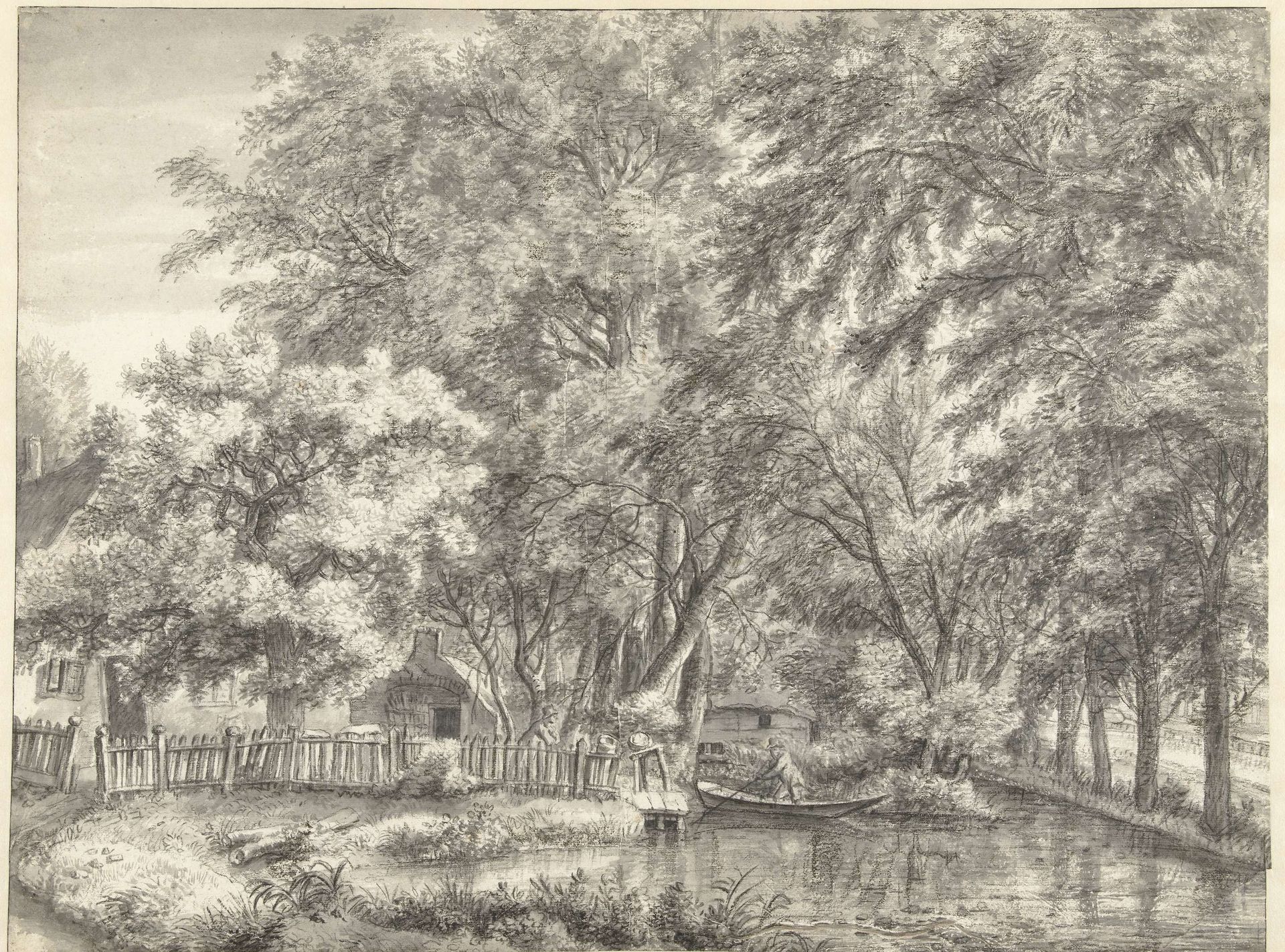 Boerderij omgeven door hoge bomen by Anthonie Waterloo