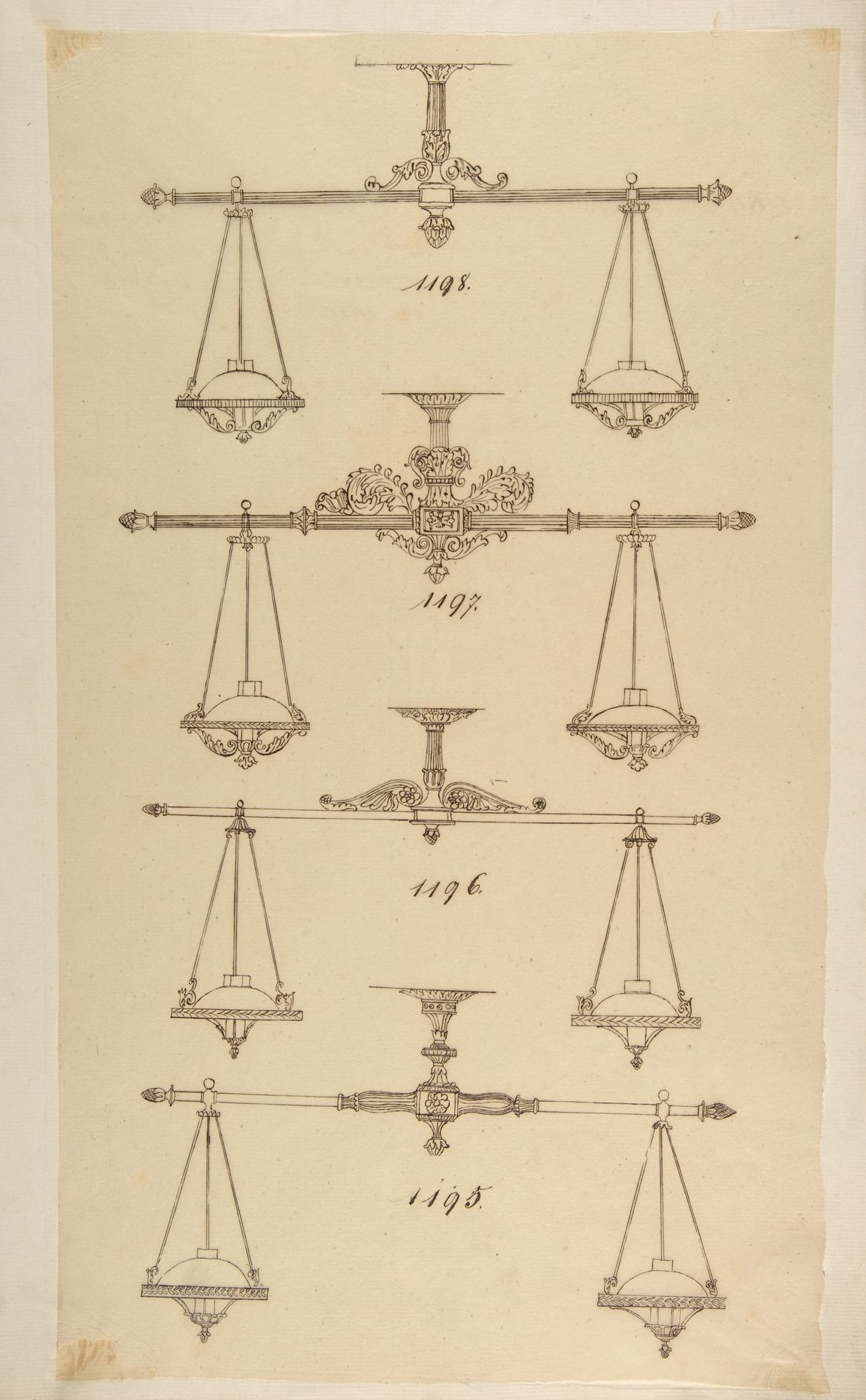 Four Designs for Hanging Light Fixtures by Anonymous