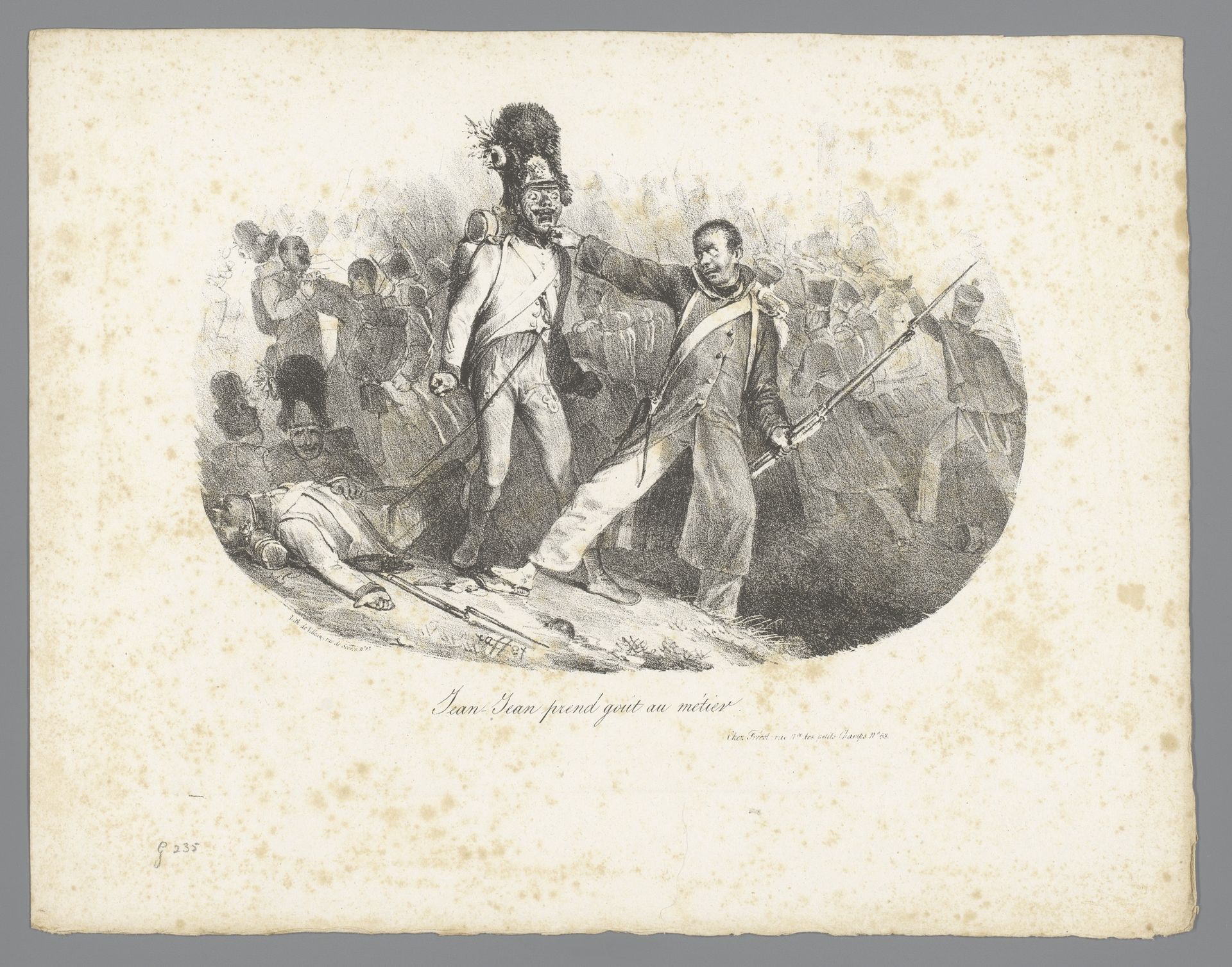 Jean-Jean grijpt een Oostenrijkse soldaat bij zijn keel by Auguste Raffet