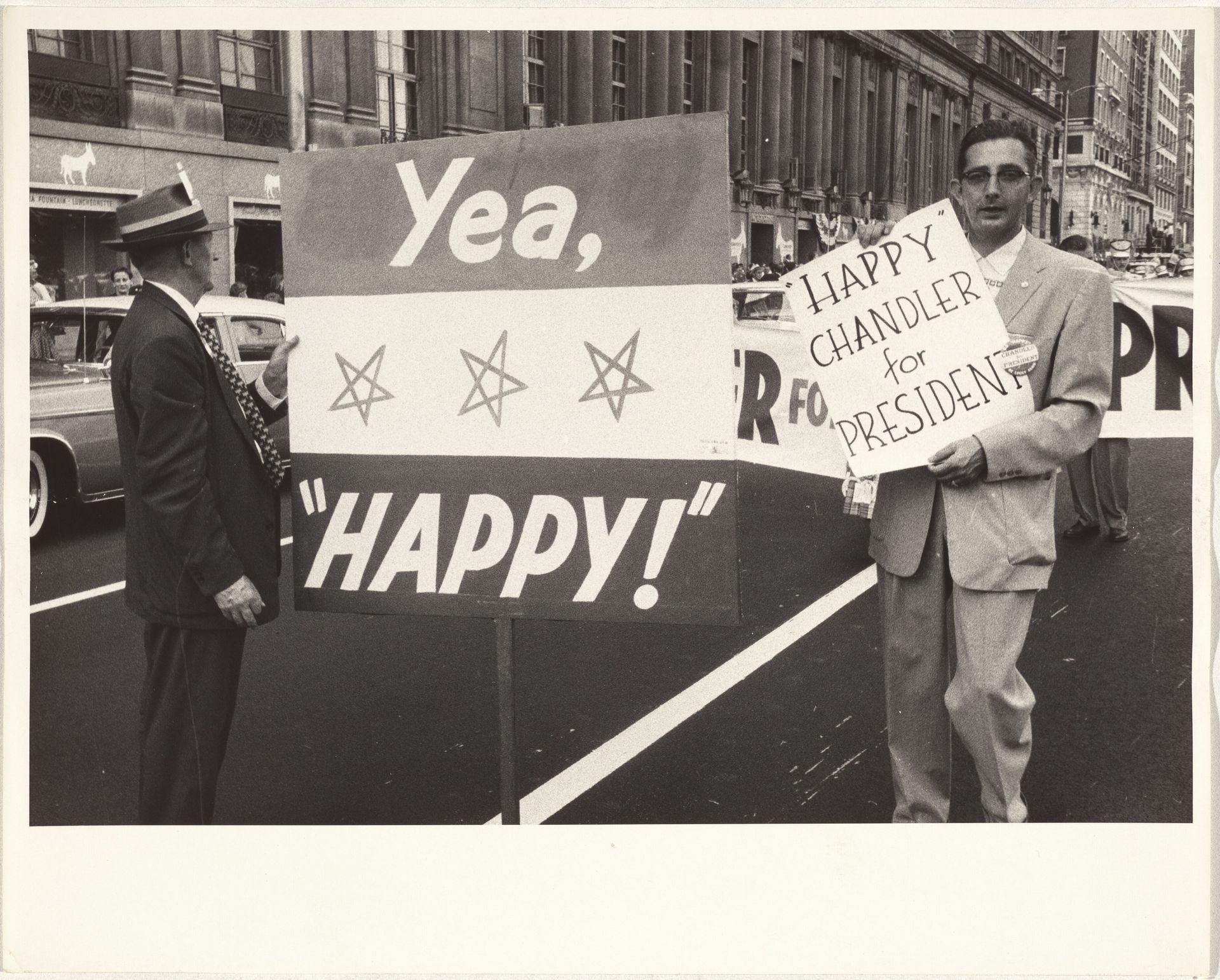 Sign, "Yea, Happy!," convention--Chicago by Robert Frank