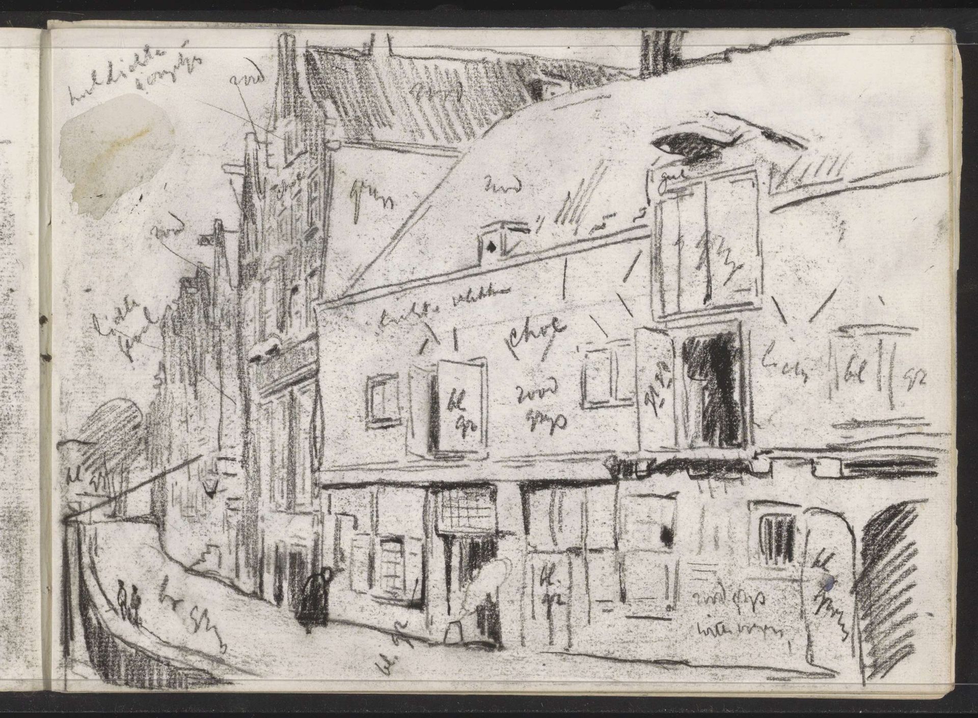 Gezicht op een kade met huizen by Willem Witsen