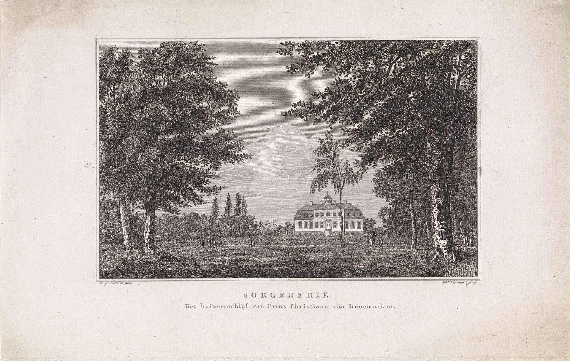 Gezicht op het buiten Sorgenfri by Abraham Veelwaard