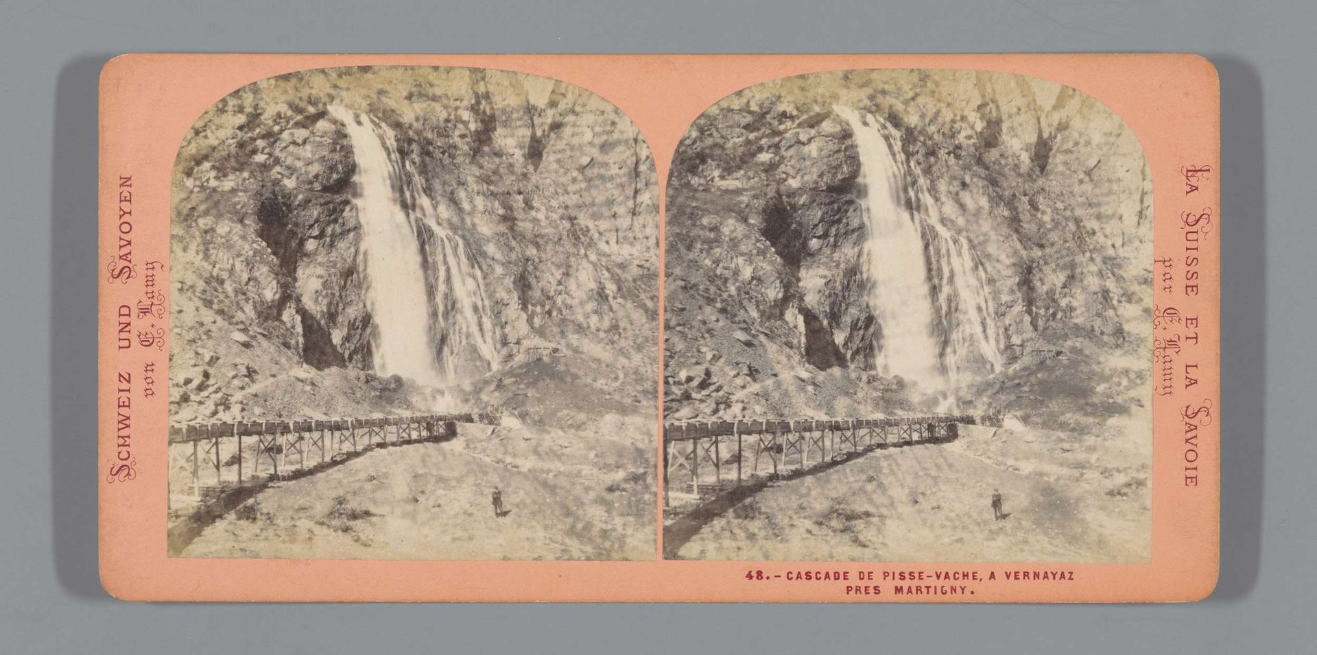 Gezicht op de Pissevache-waterval by Ernest Eléonor Pierre Lamy