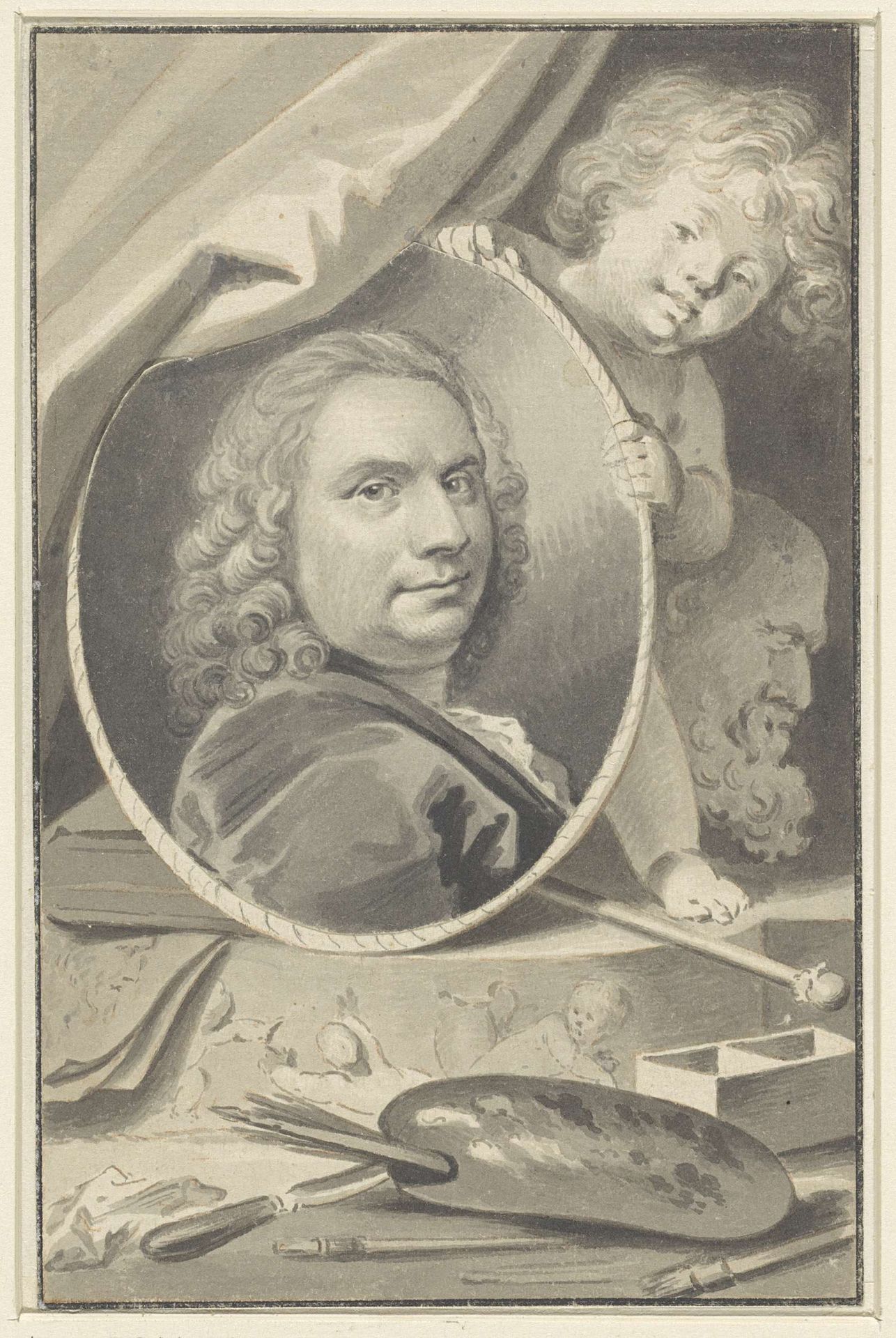 Portret van Jacob de Wit, borstbeeld in ovaal by Jacob Houbraken