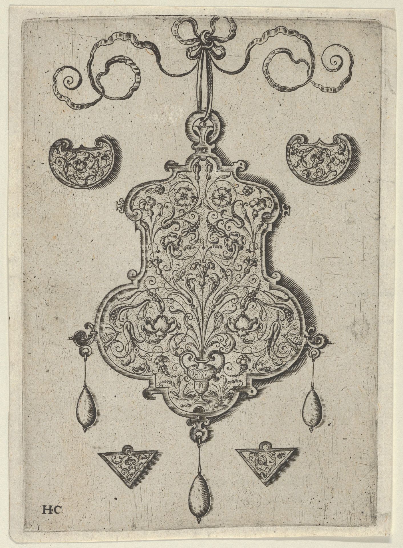 Design for the Verso of a Pendant with a Flower-Piece at Bottom Center by Jan Collaert I