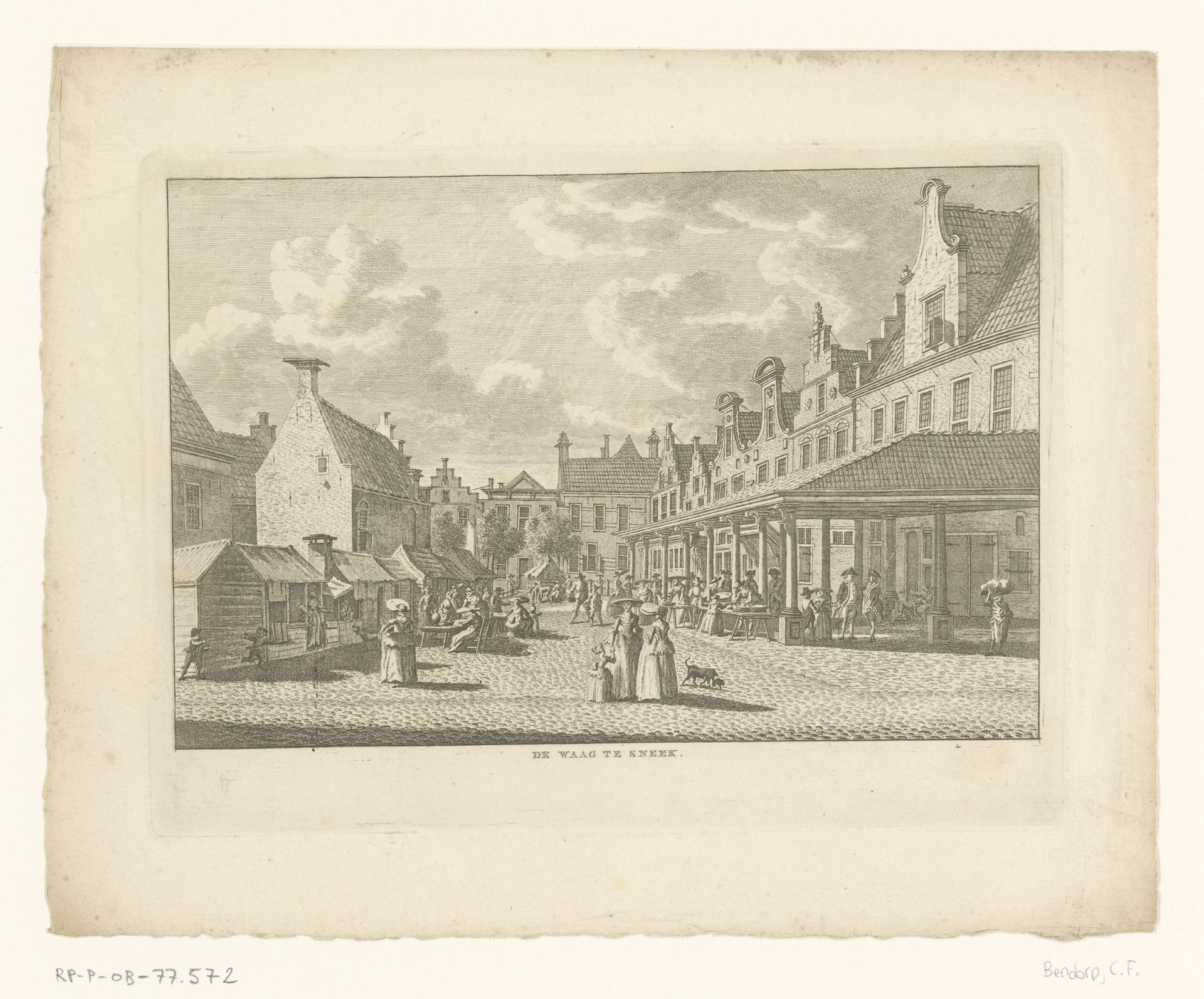 Stadsgezicht met Waag te Sneek by Carel Frederik (I) Bendorp
