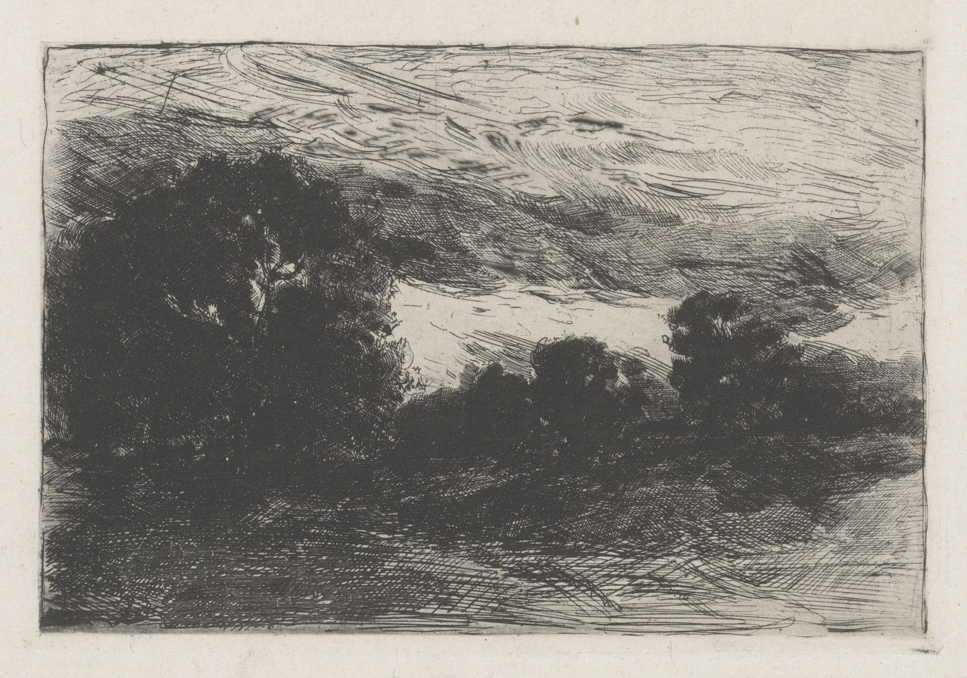 Landschap met bomen en stormachtige lucht by Barbara Elisabeth van Houten