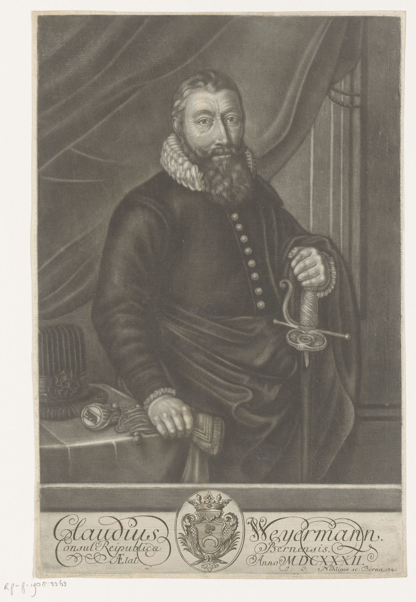 Portret van Claudius Weyermann by Johann Ludwig Nöhtiger