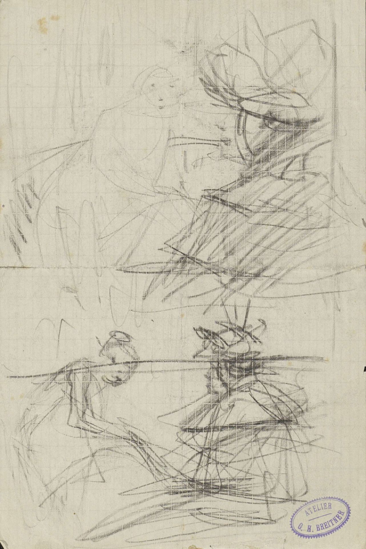 Twee studies van een vrouw met hoed en een dienstbode by George Hendrik Breitner