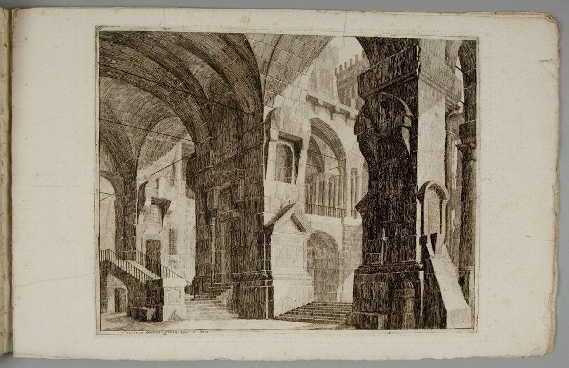 Interior of a Castle with Crenelated Towers and Doors in Hollow Pillars by Vincenzo Mazzi