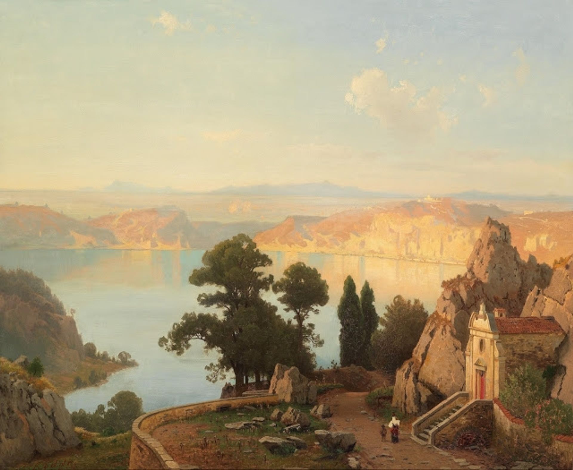 View of the lake of Nemi near Rome by Carl Gustav Rodde