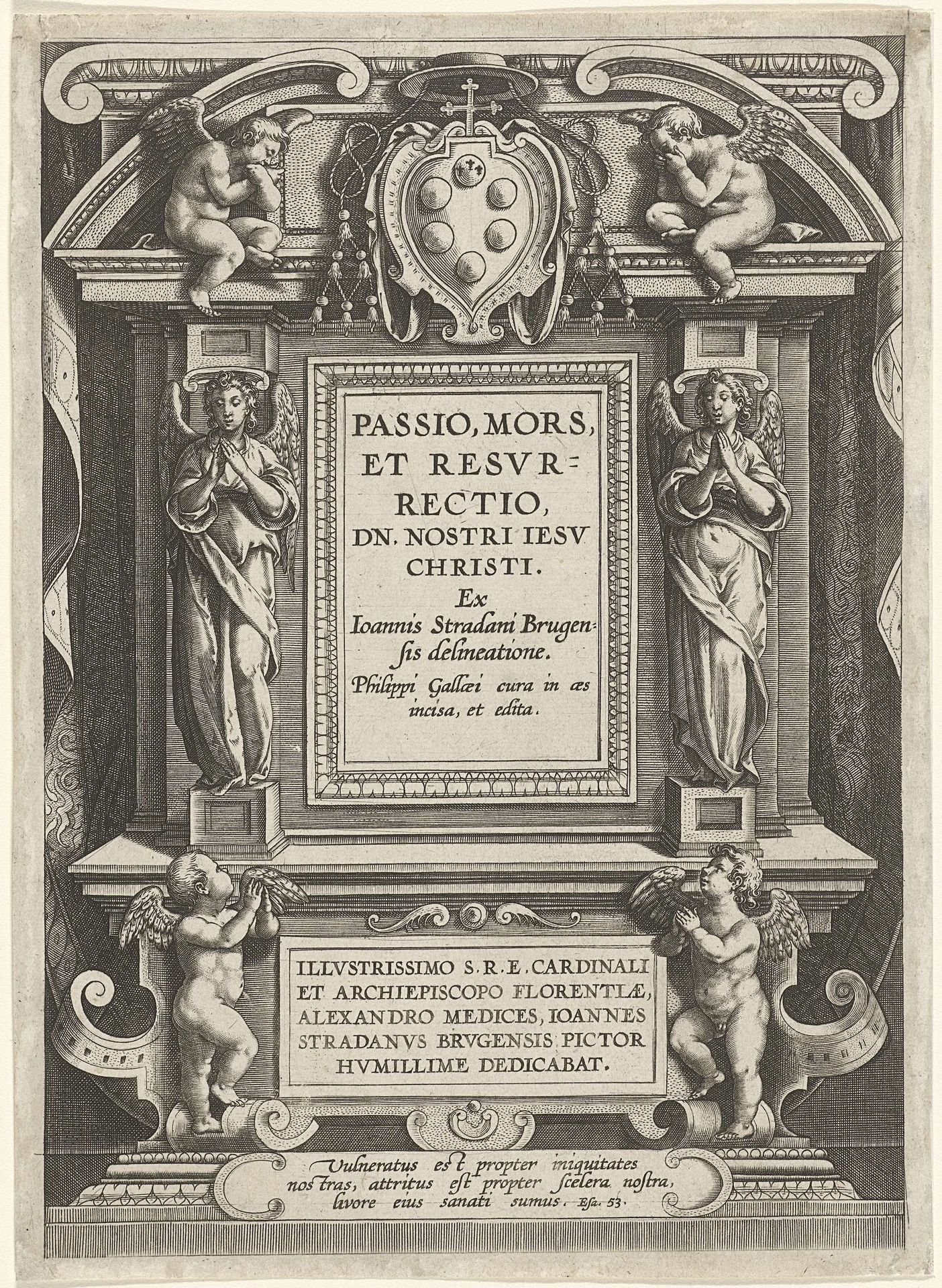 Titelblad van een serie over de passie, dood en wederopstanding van Christus by Jan (II) Collaert