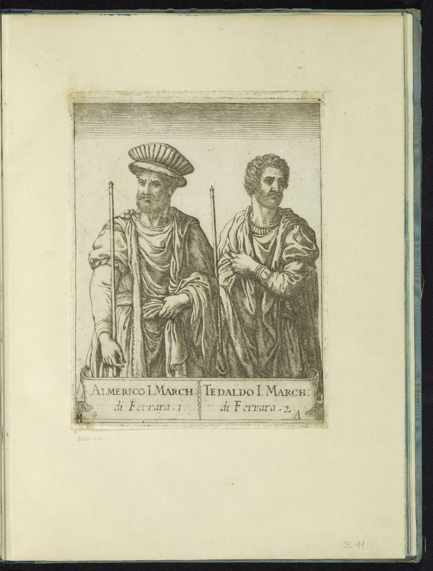 Dubbelportret van Almerico I, markies van Ferrara, en Tedaldo van Canossa, heer van Ferrara by Caterino Doino