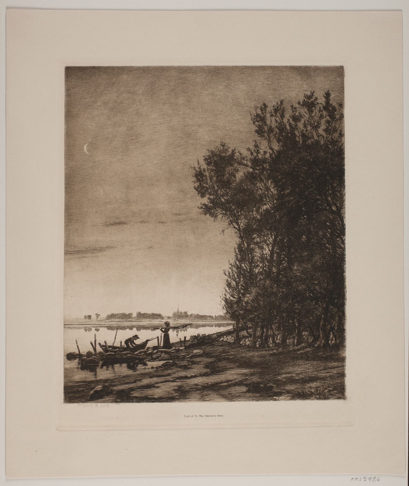 Træer ved en indsø by Cilius Johannes Konrad Andersen