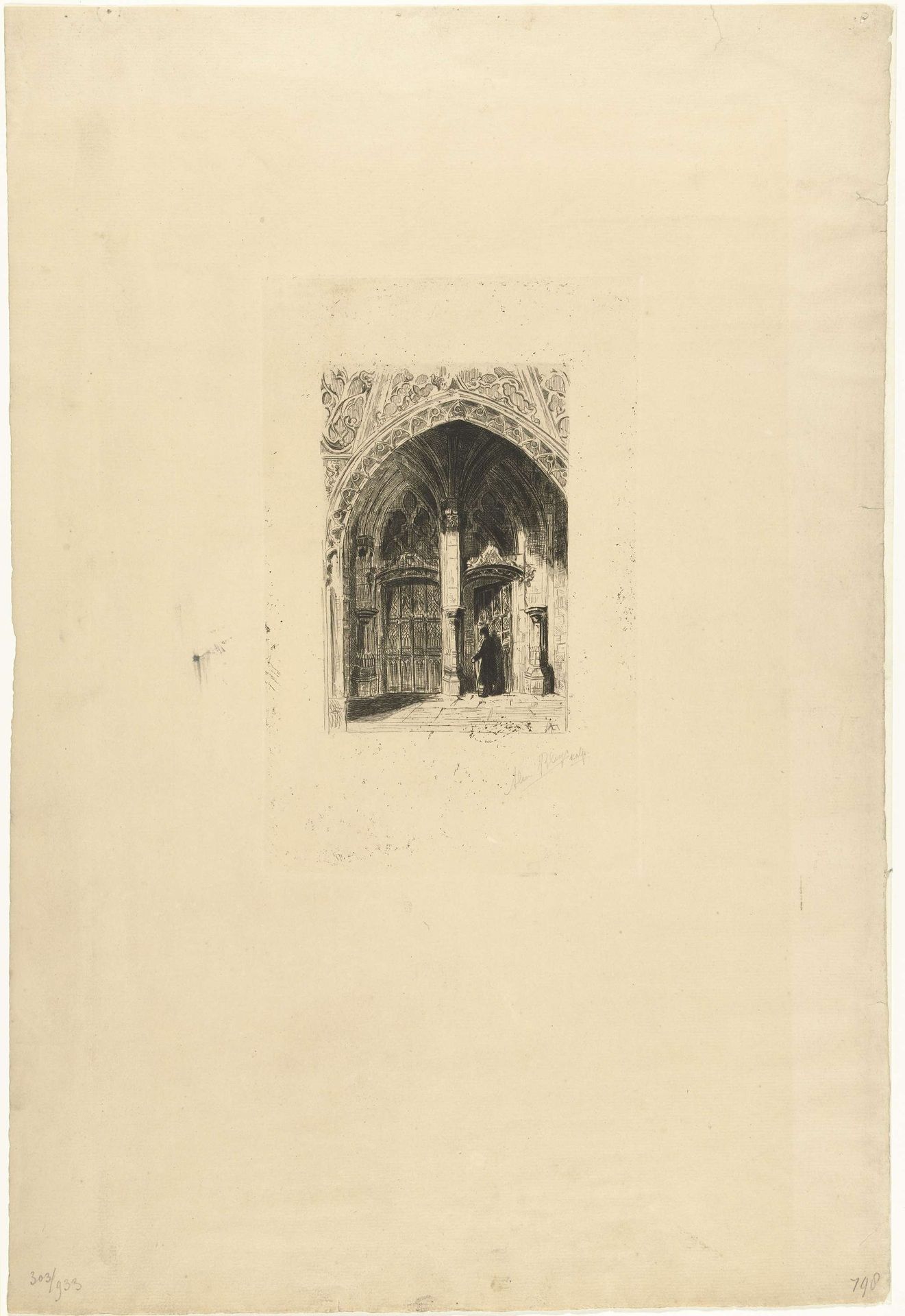Kerkinterieur met oude man by Alexander Bleijs