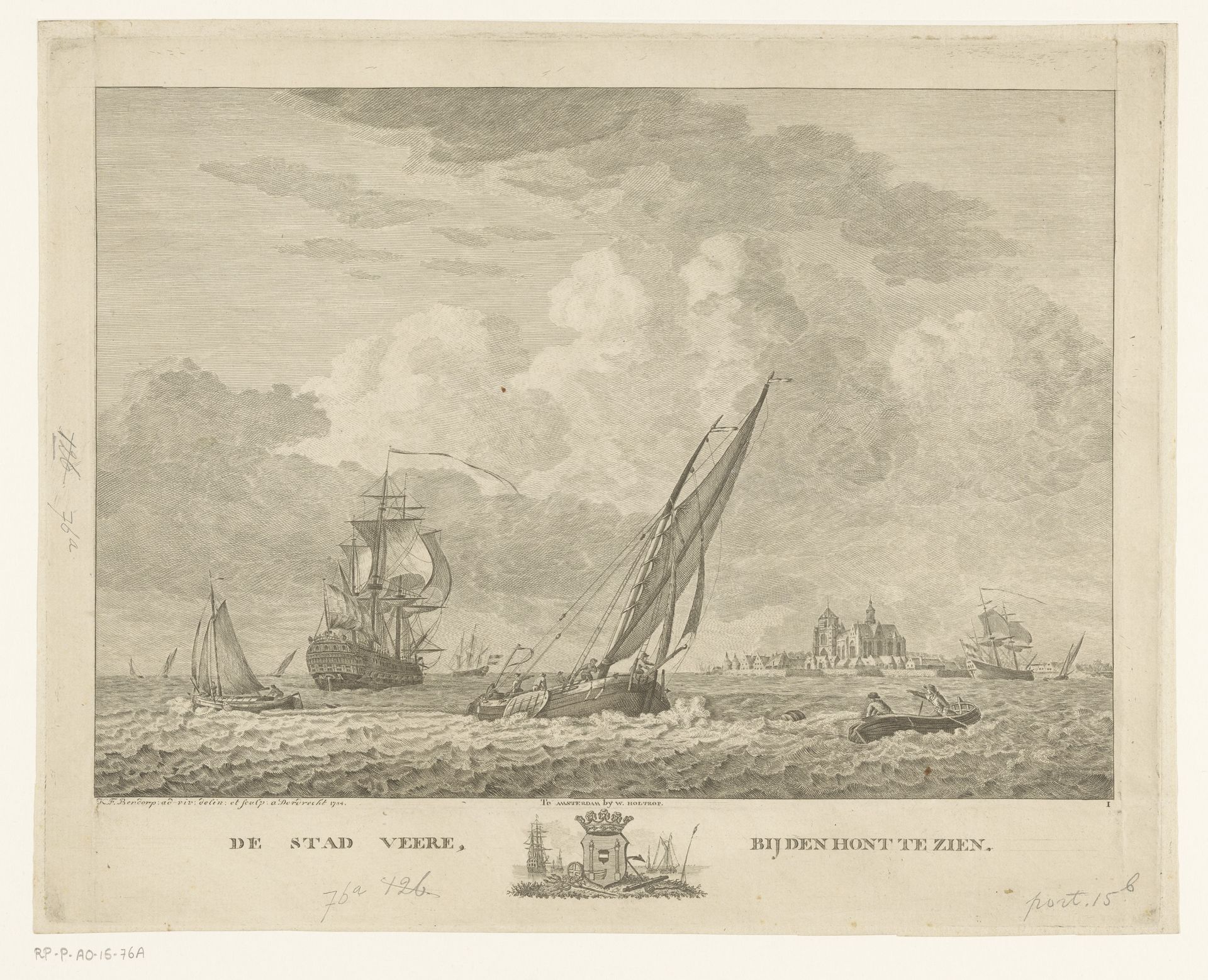 Gezicht op Veere, gezien vanaf de Westerschelde by Carel Frederik (I) Bendorp