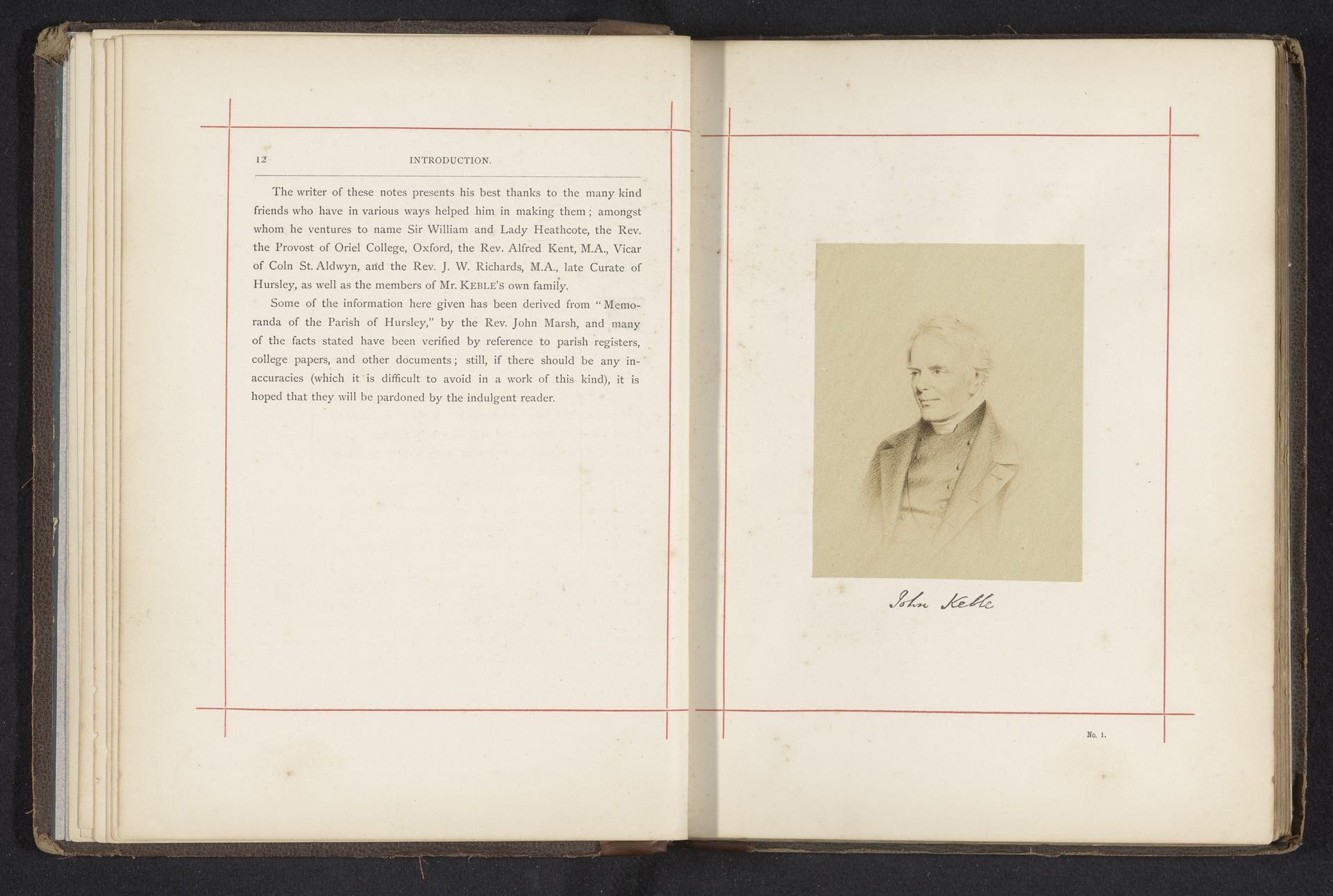 Fotoreproductie van een getekend portret van John Keble by William Savage