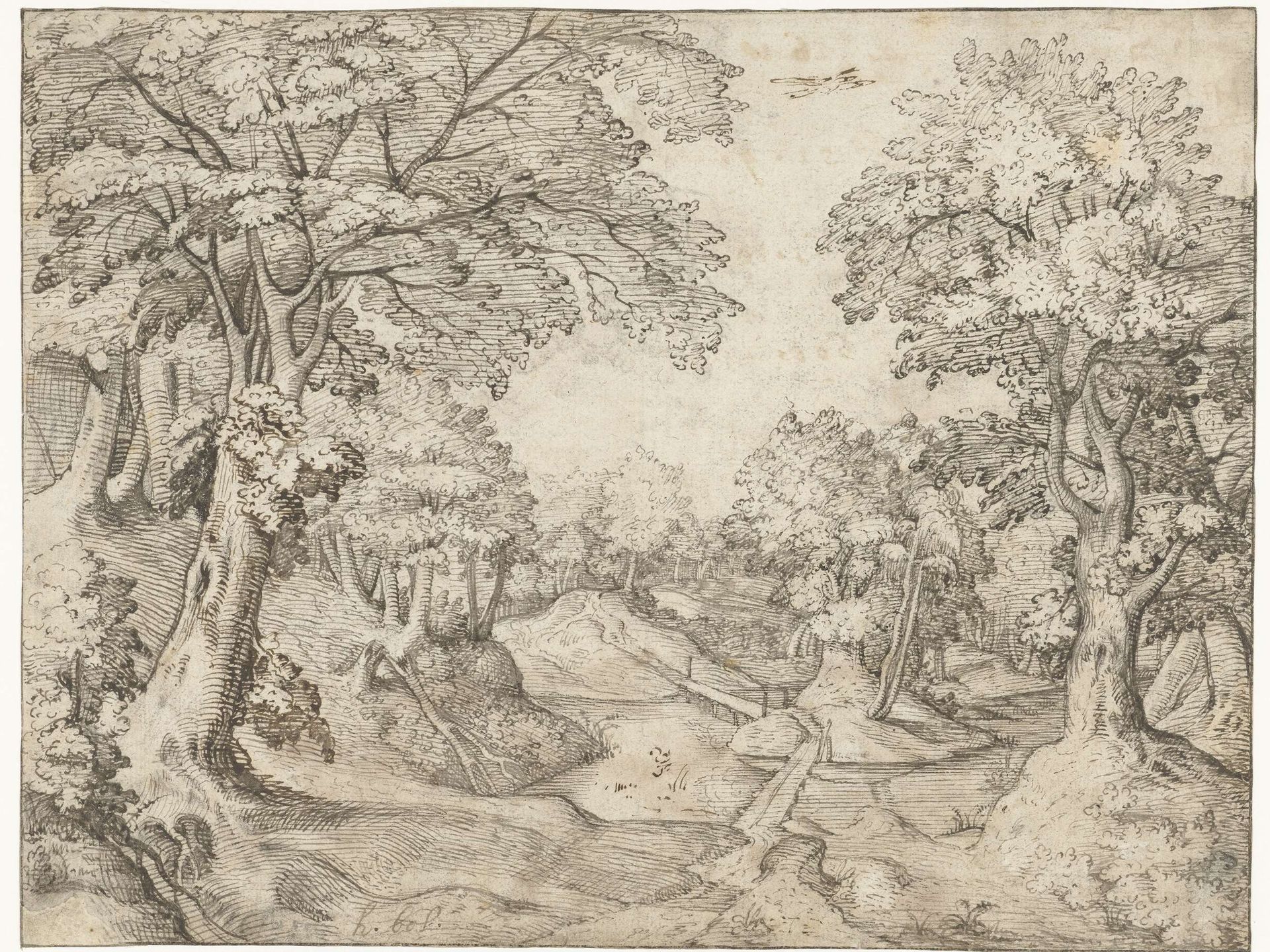 Boslandschap met een beek by Anonymous