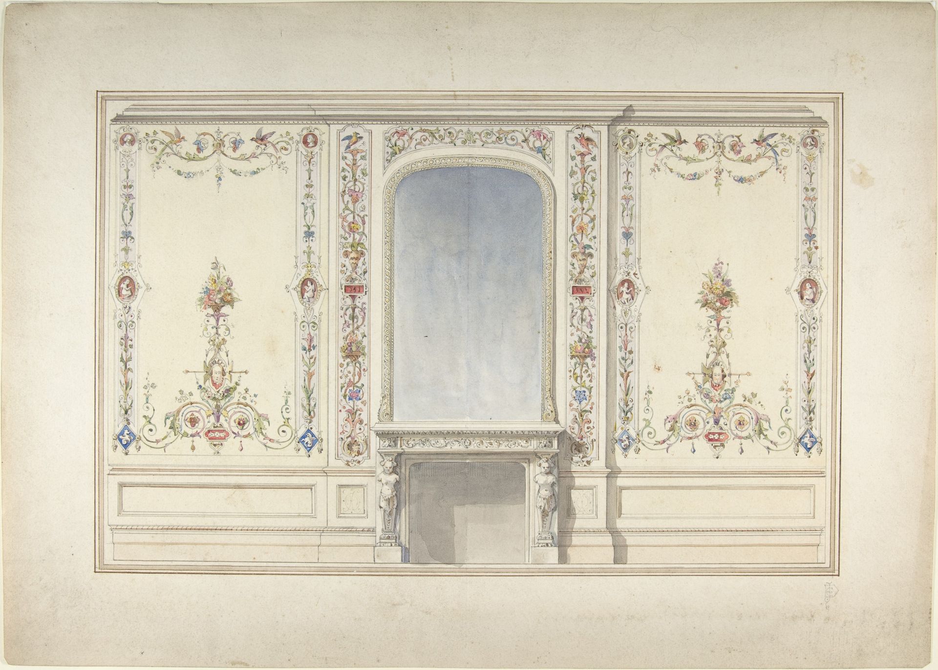 Elevation of Fireplace Wall in an Elizabethan Revival Room by John Dibblee Crace
