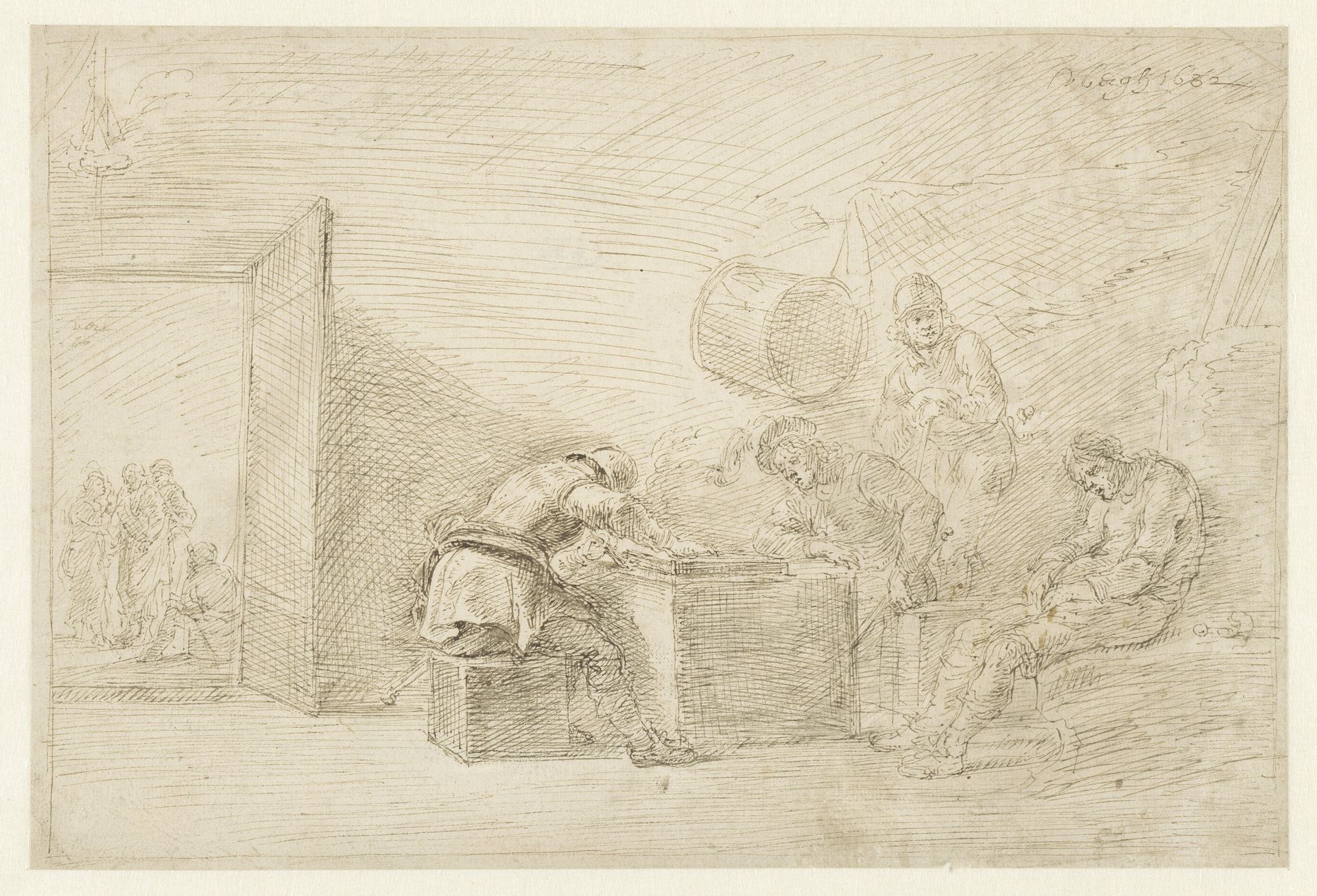 Militairen en de Verloochening van Petrus by Matthys van den Bergh