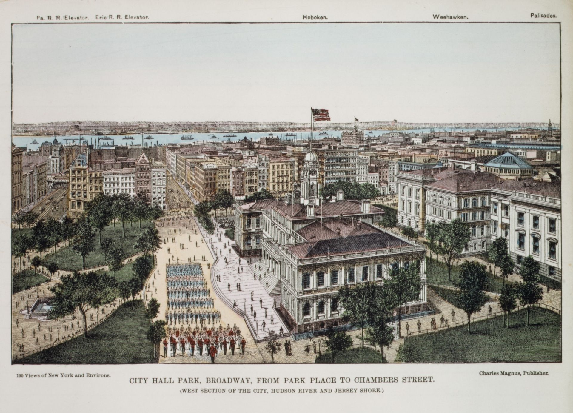 City Hall Park, Broadway, from Park Place to Chambers Street (West Section of the City, Hudson River and Jersey Shore) by Charles Magnus & Company