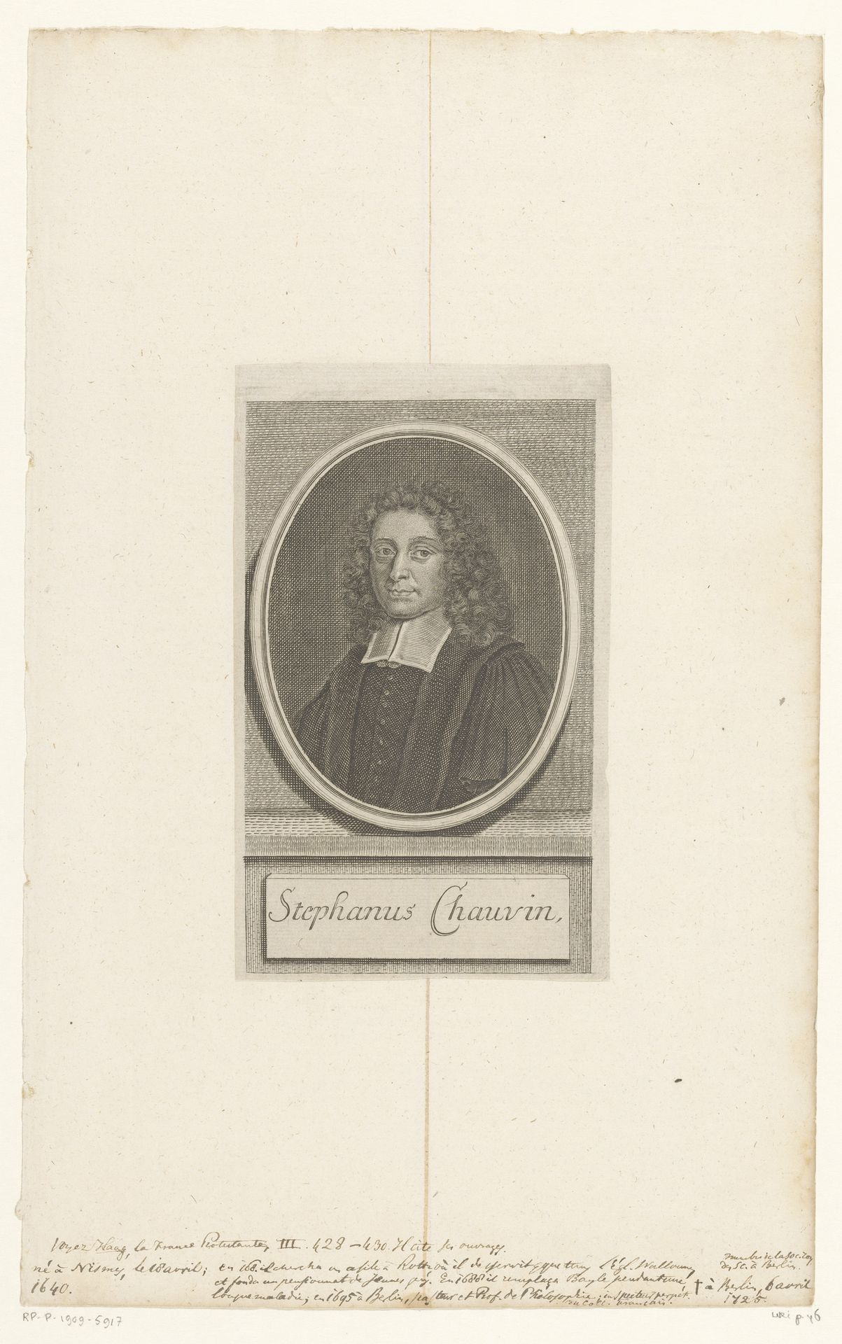 Portret van Étienne Chauvin by Martin Bernigeroth