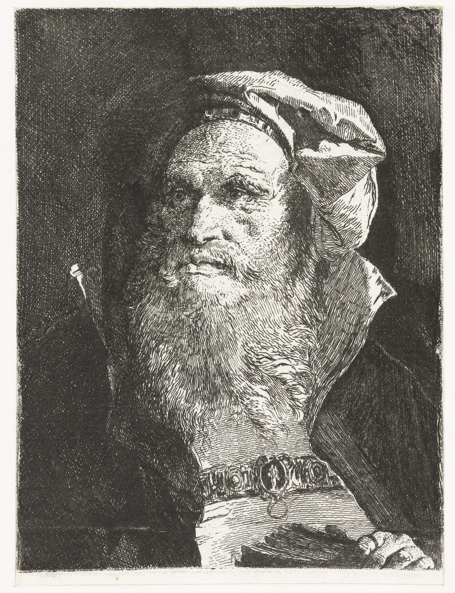 Oude man met baard en boek by Giovanni Domenico Tiepolo