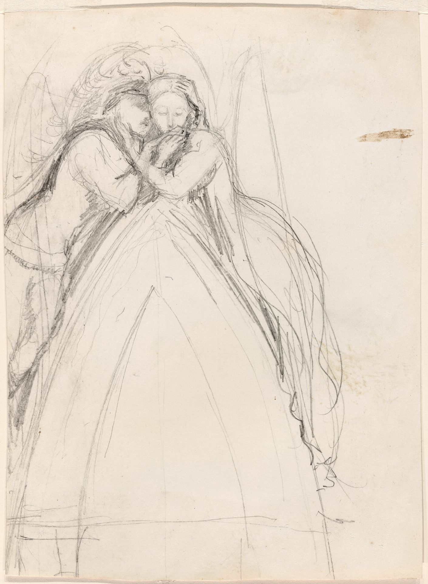 Design for a Gothic Arch with the Artist and Effie Ruskin Embracing (recto); Design for a Gothic Arch with Effie as an Angel (verso) by Sir John Everett Millais