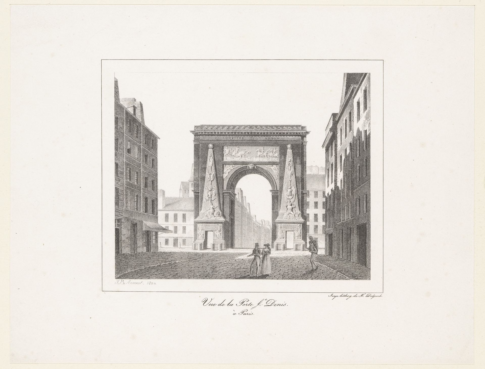 Zicht op de Porte Saint-Denis in Parijs by Jean-Baptiste Arnout
