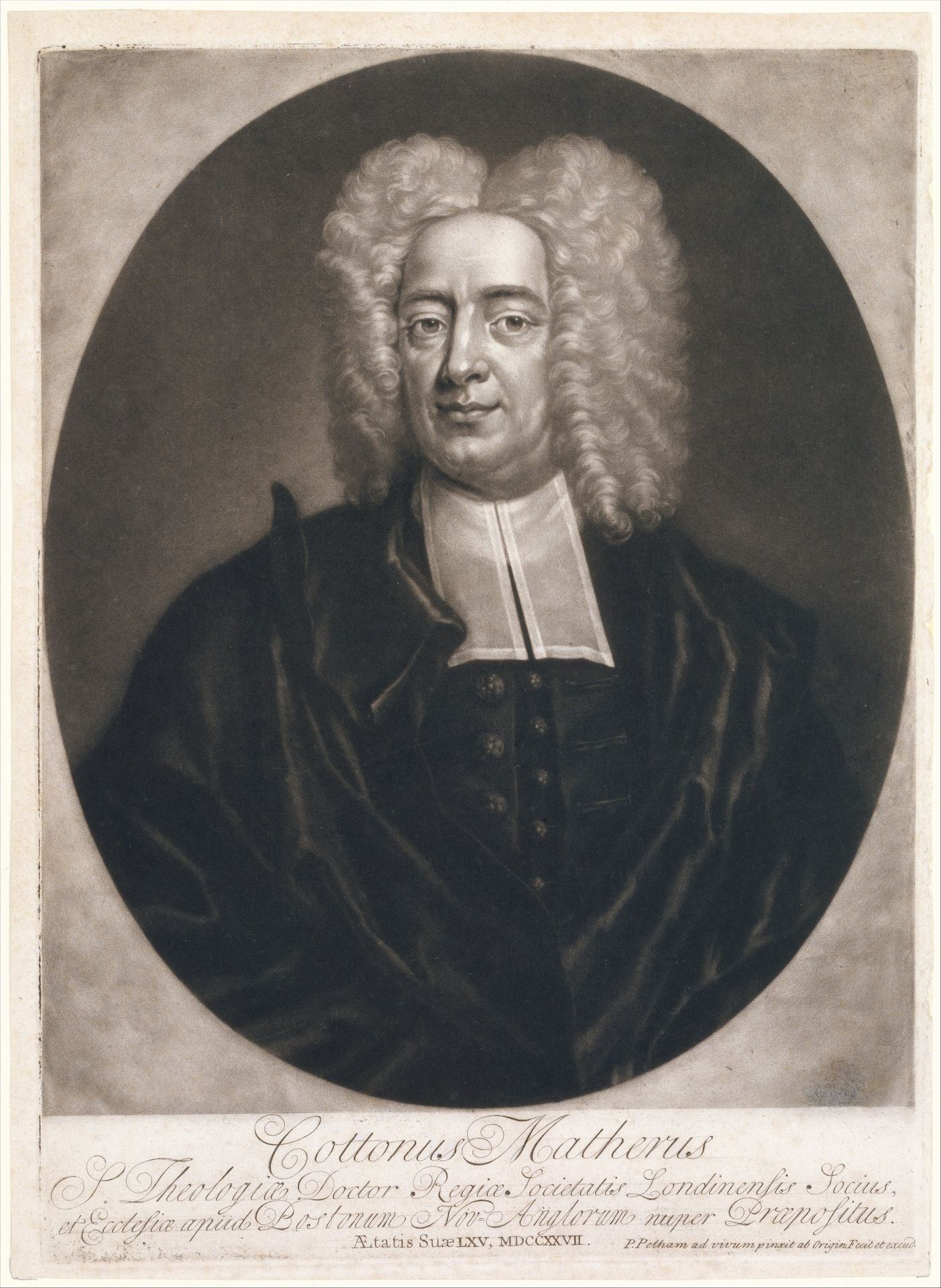 Cottonus Matheris (Cotton Mather) by Peter Pelham