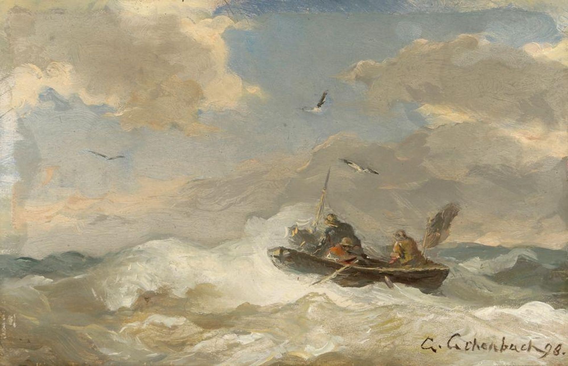 On a stormy sea by Andreas Achenbach