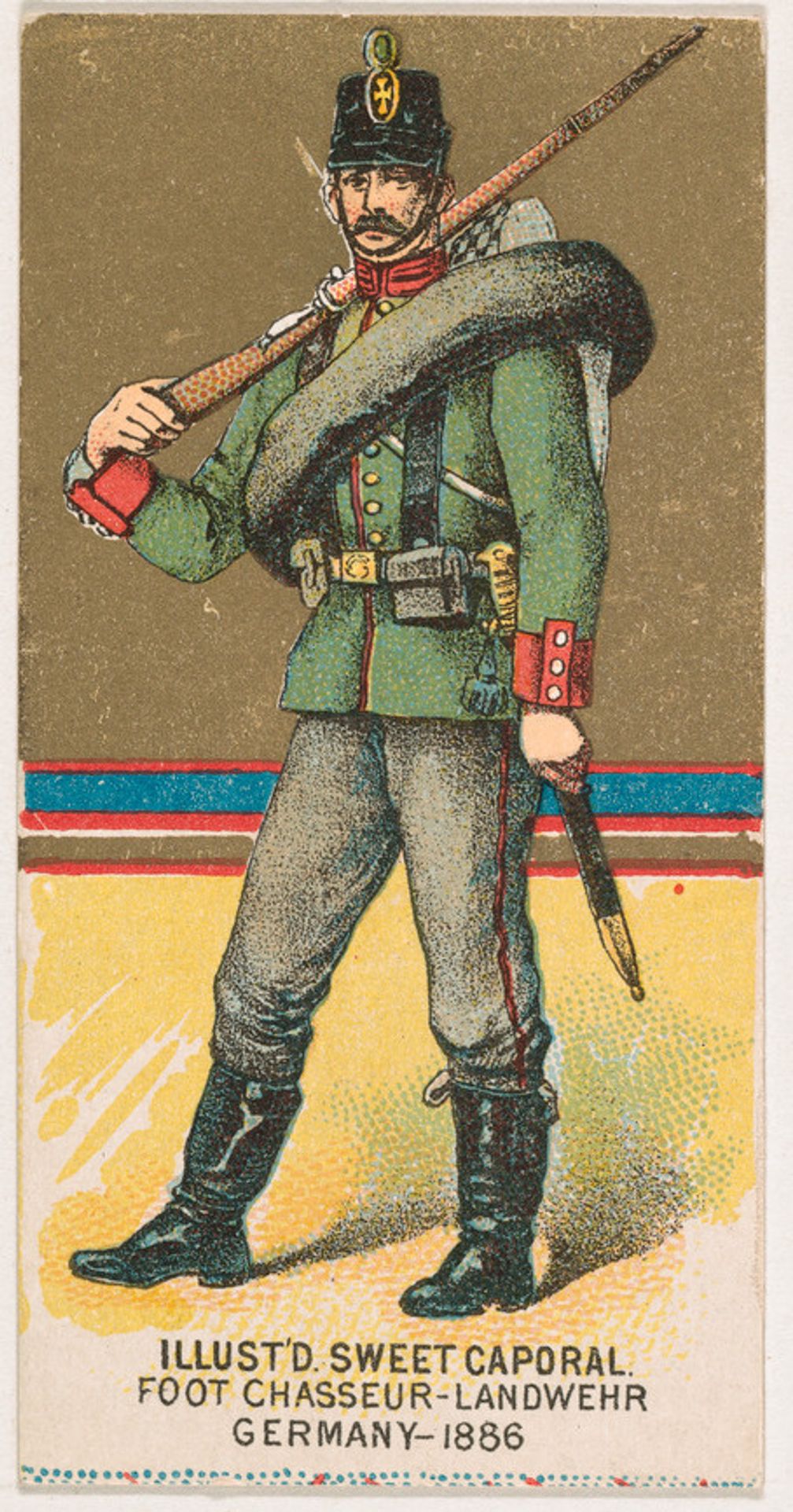 Foot Chasseur, Landwehr, Germany, 1886, from the Military Series (N224) issued by Kinney Tobacco Company to promote Sweet Caporal Cigarettes by Kinney Brothers Tobacco Company