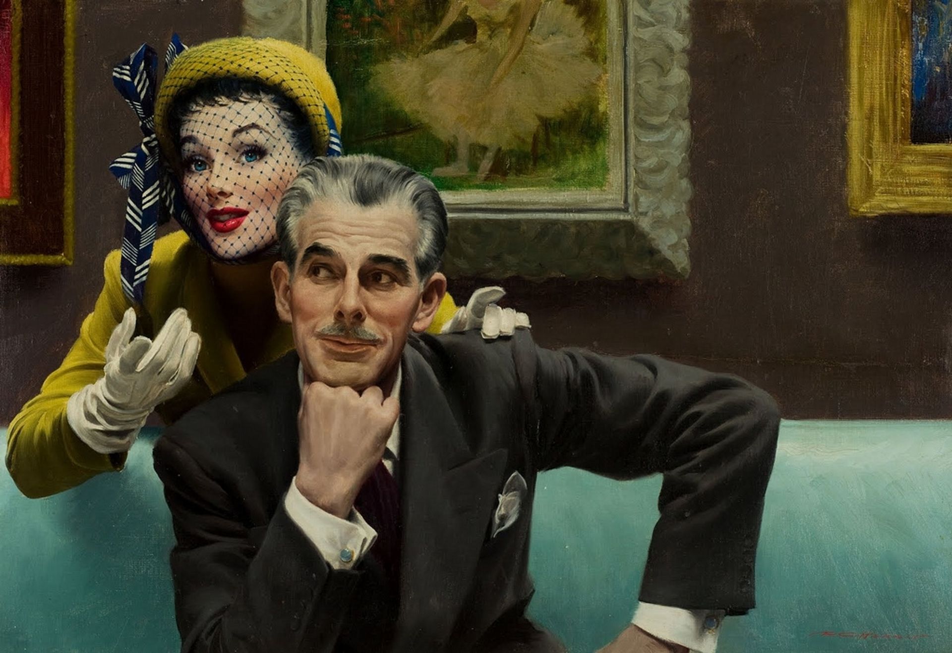 In the Art Galllery, Cosmopolitan illustration , February 1950 by Robert G. Harris
