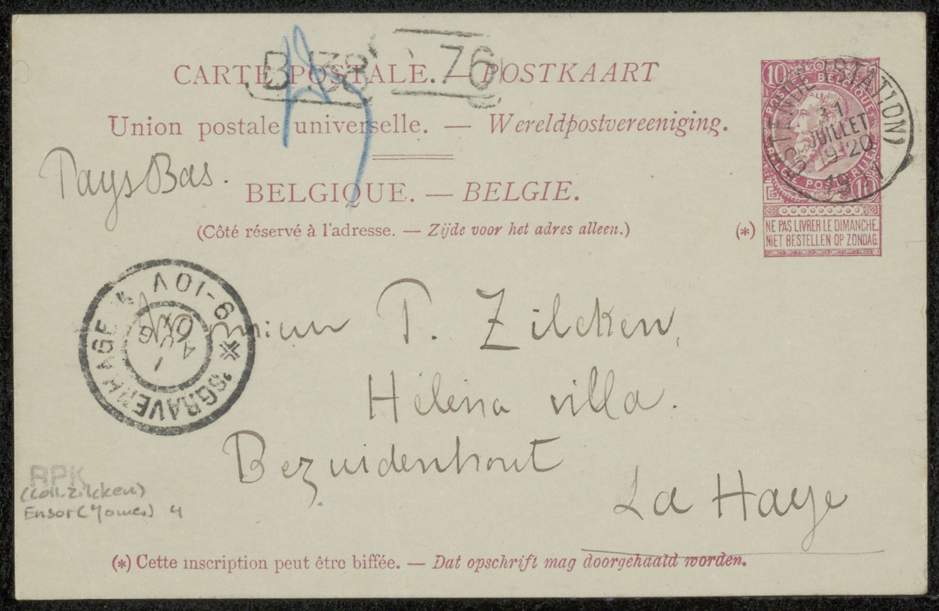 Briefkaart aan Philip Zilcken by James Ensor