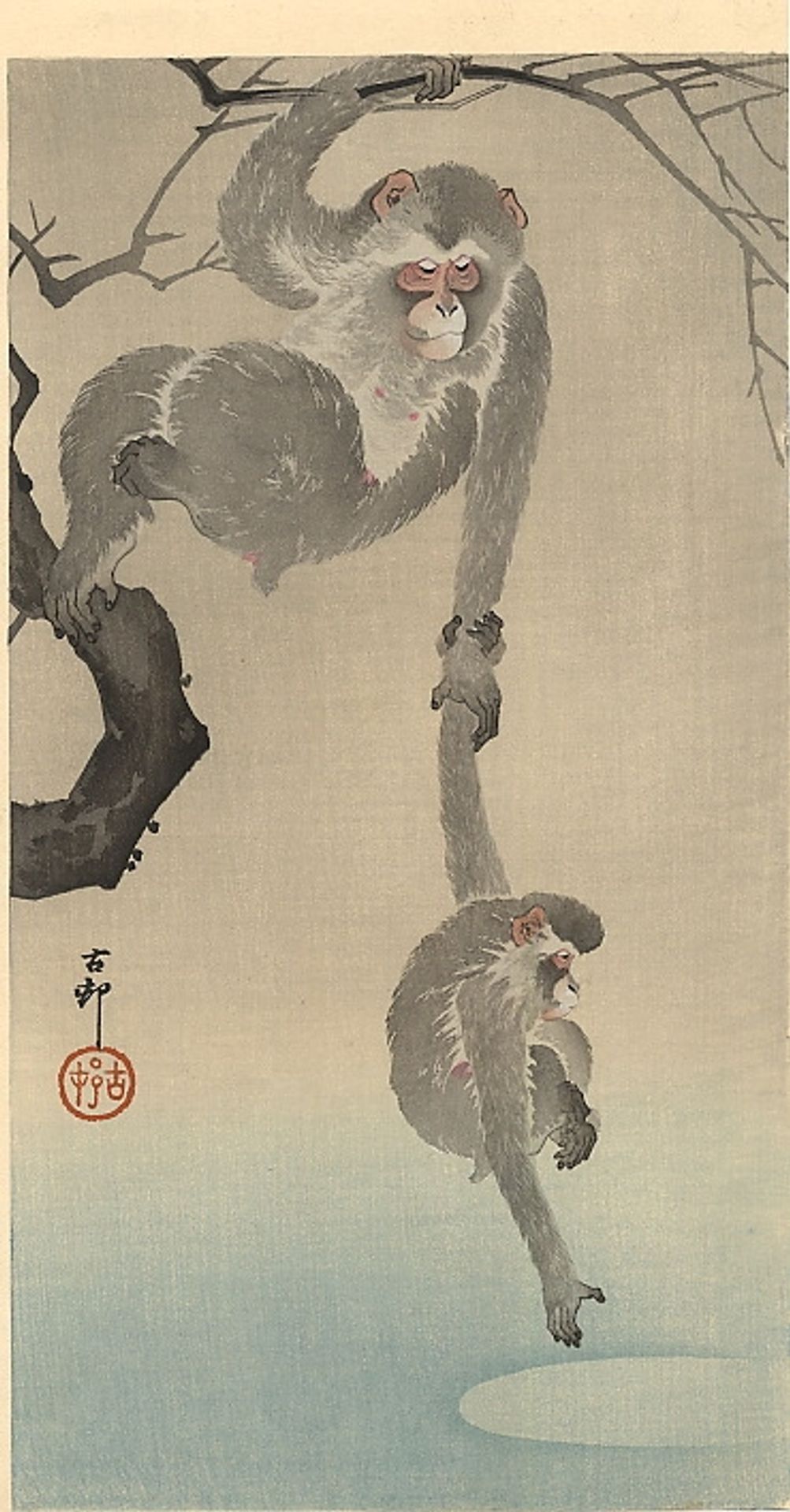Monkey with her child by Ohara Koson