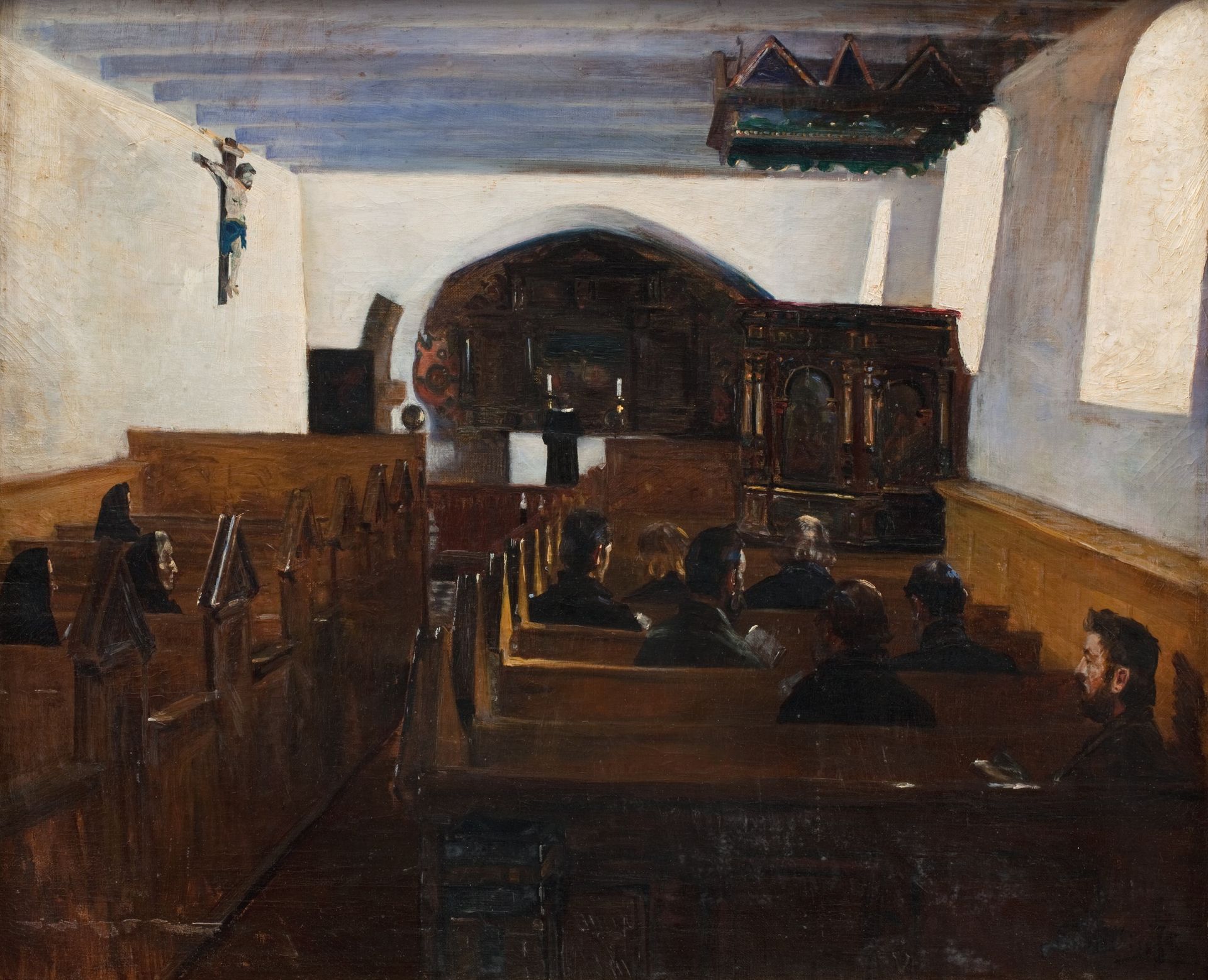A church Service in the Island of Mors, Jutland by Fridolin Johansen