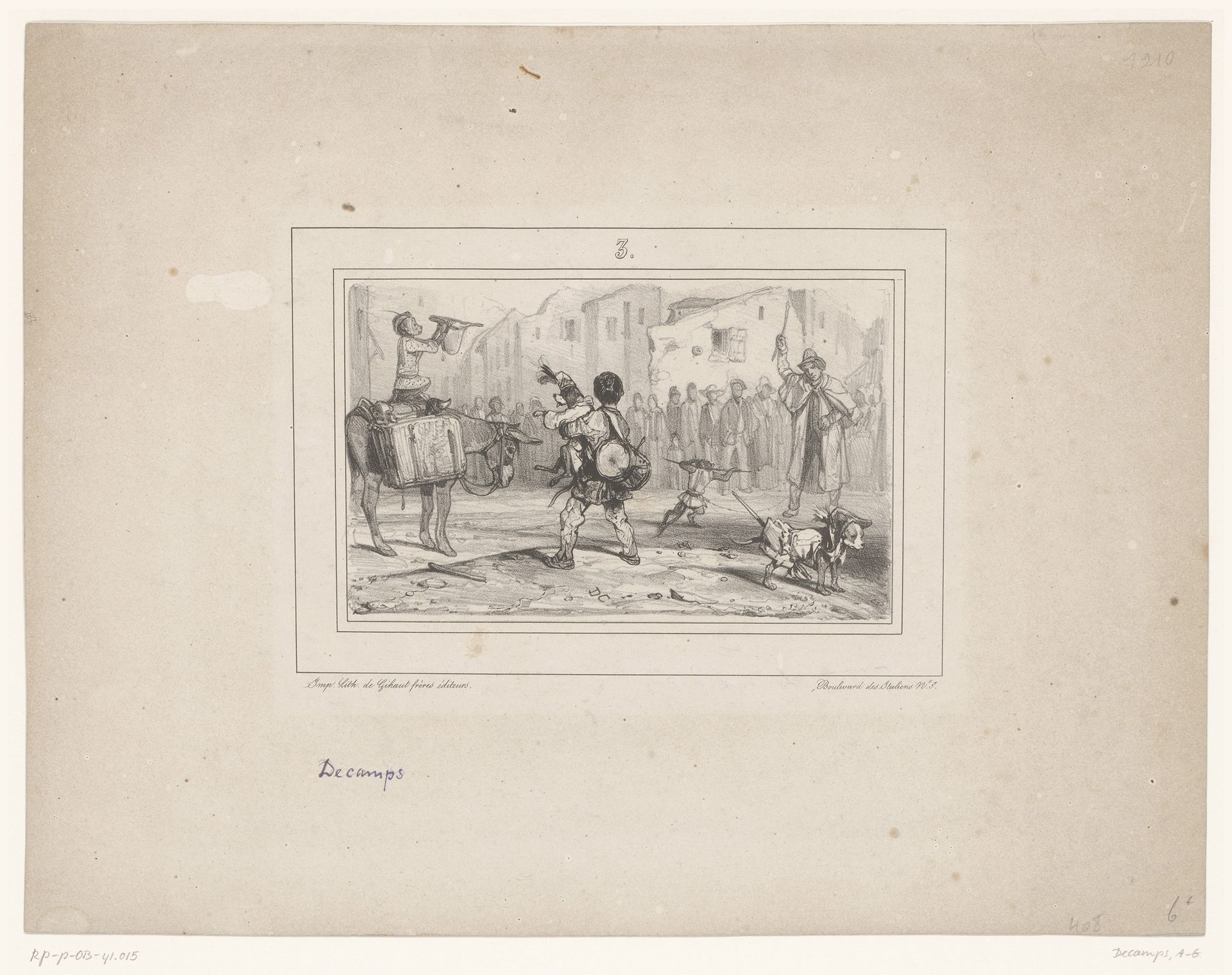 Straatartiesten met apen en honden by Alexandre-Gabriel Decamps