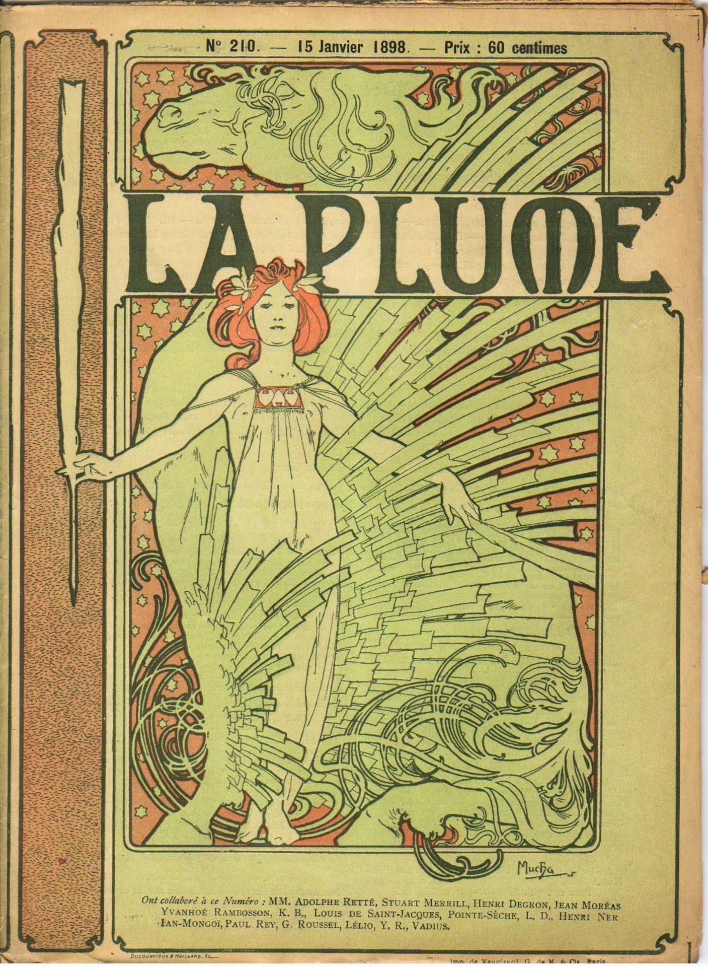 Cover composed by Mucha for the french literary and artistic Review La Plume by Alphonse Mucha