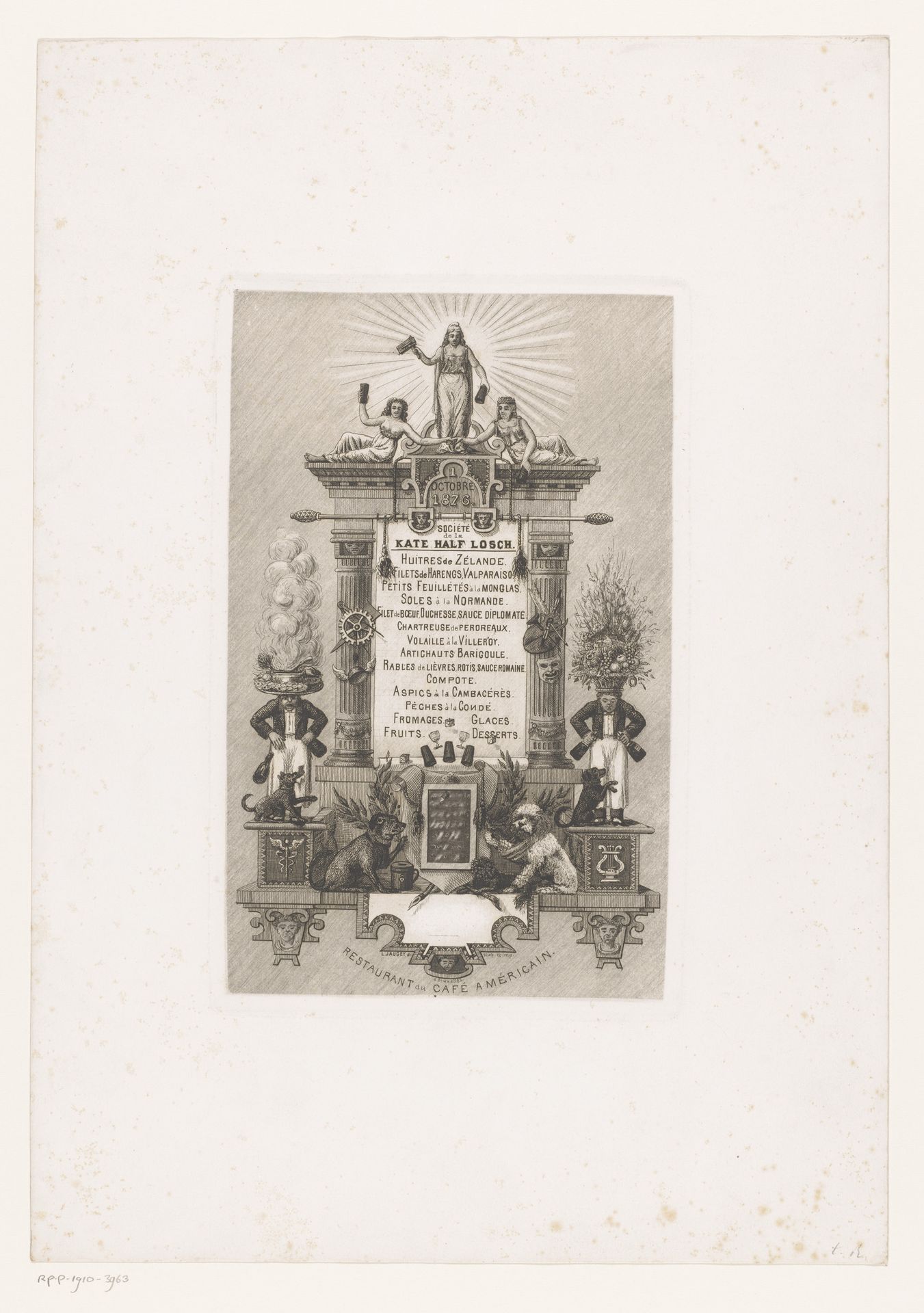 Architecturale omlijsting met honden en figuren by Louis Jaugey