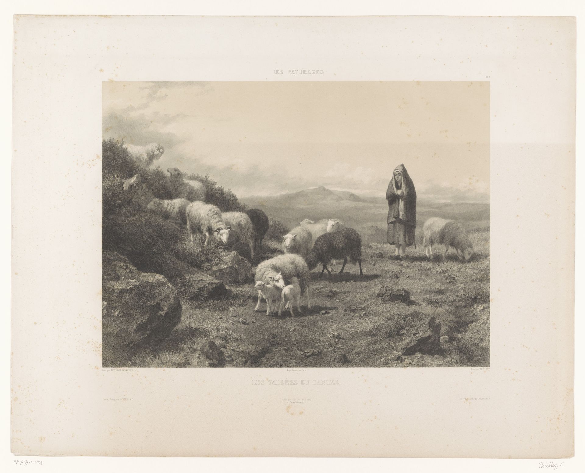 Herderin met schapen op de vlakte van Cantal by Claude Thielley