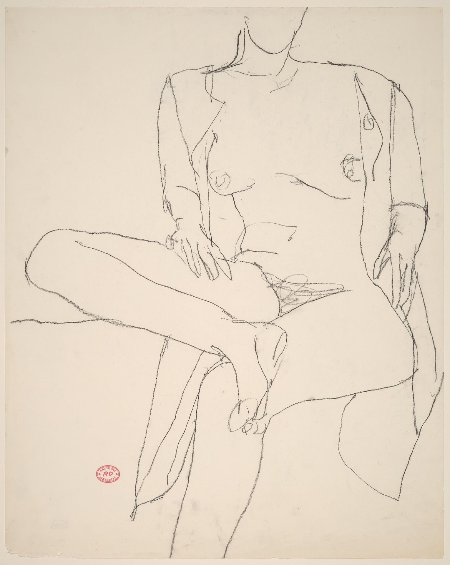 Untitled [seated nude with her shirt open and leg crossed] by Richard Diebenkorn
